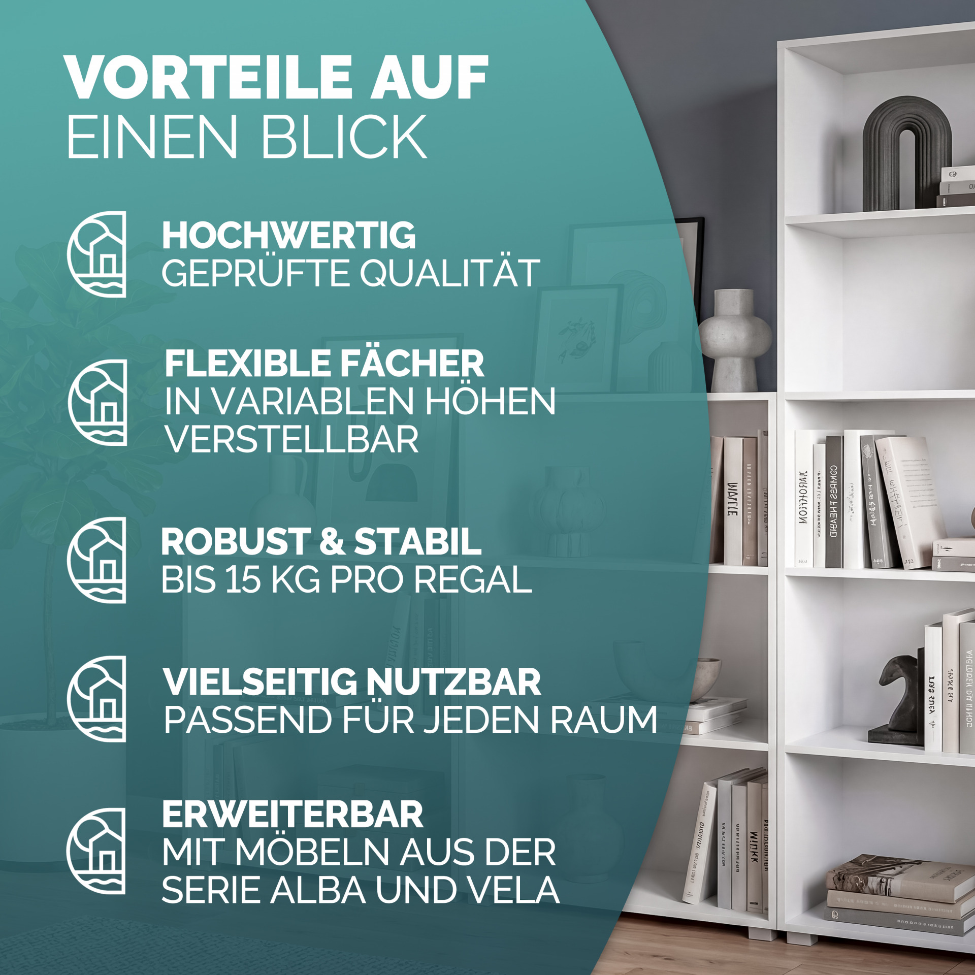 Bücherregal Vela Weiß 5 Fächer