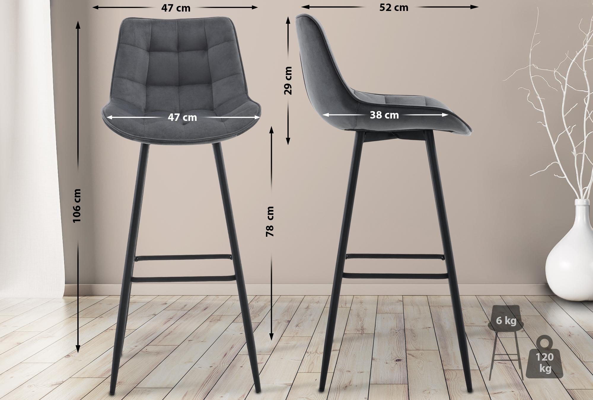 Barhocker Dartford Samt, dunkelgrau