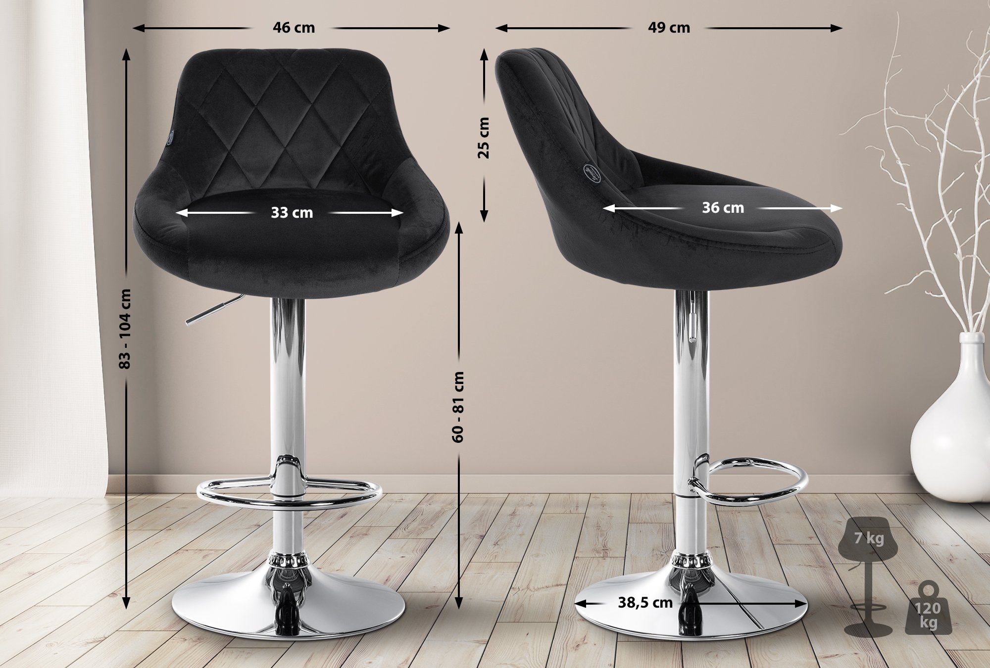 Barhocker Lazio Samt chrom, schwarz