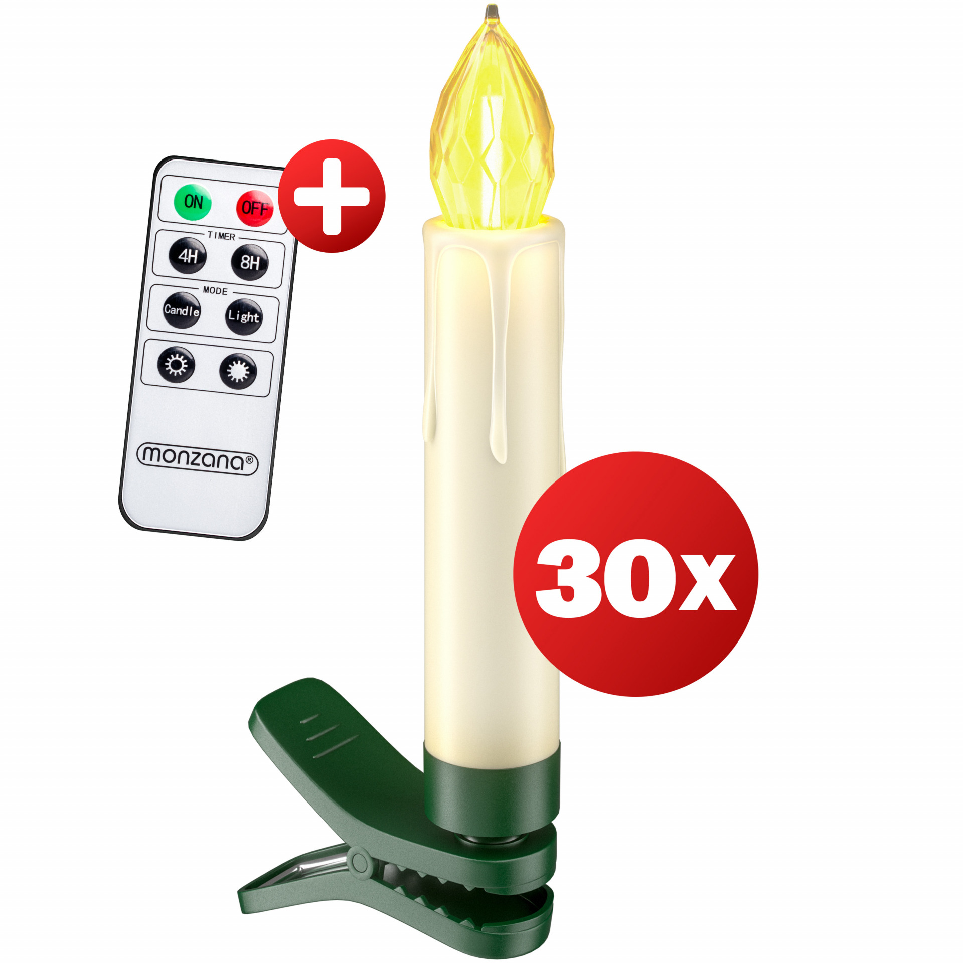 Kabellose Weihnachtsbaumkerzen LED 30er-Set Warmweiß mit Timer + Fernbedienung