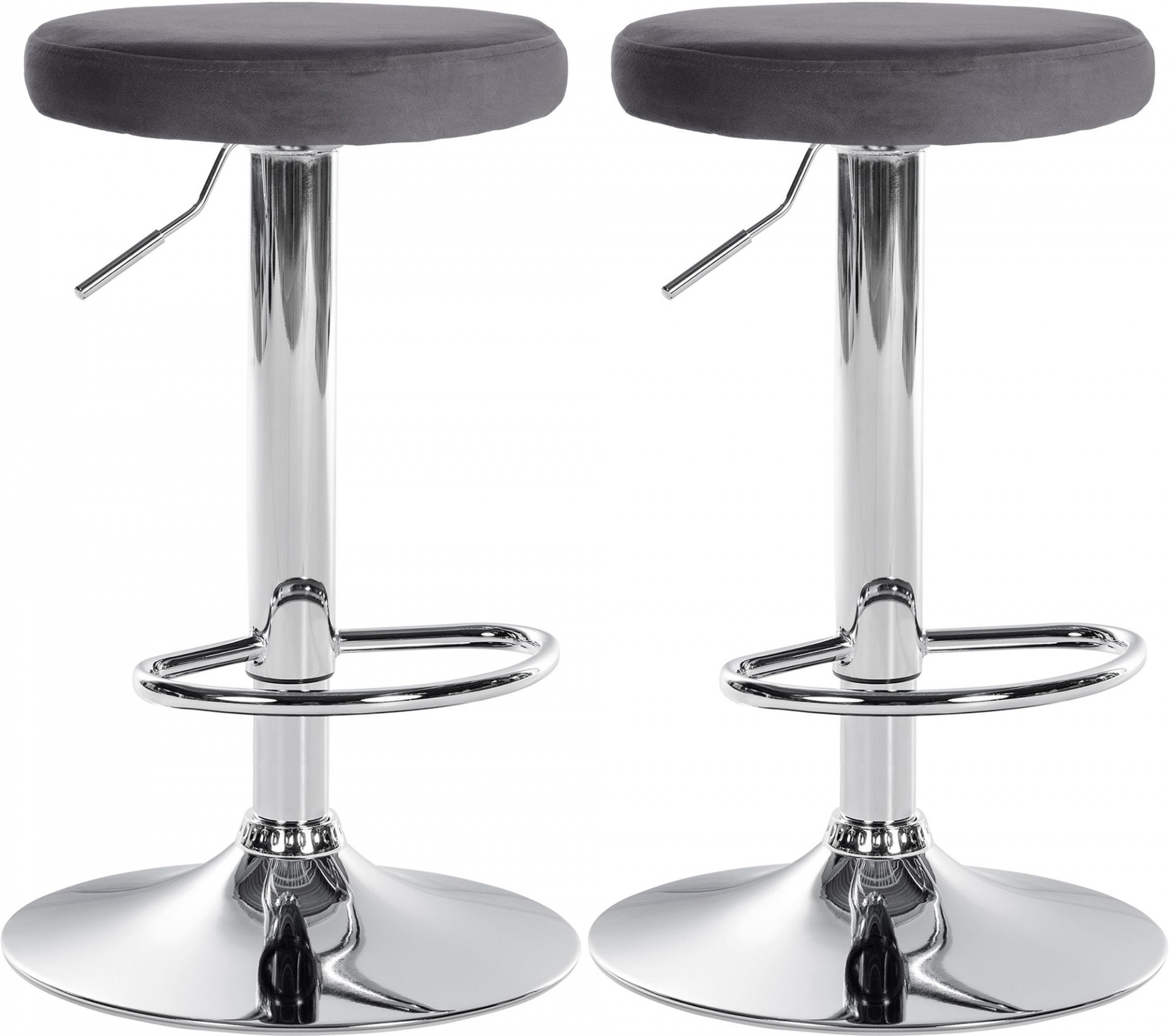2er Set Barhocker Ponte Samt chrom, dunkelgrau