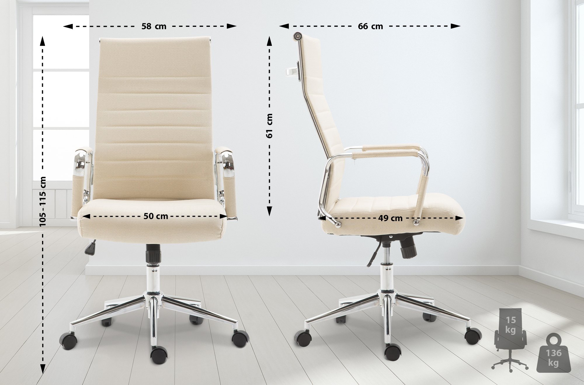Bürostuhl Kolumbus Stoff, creme