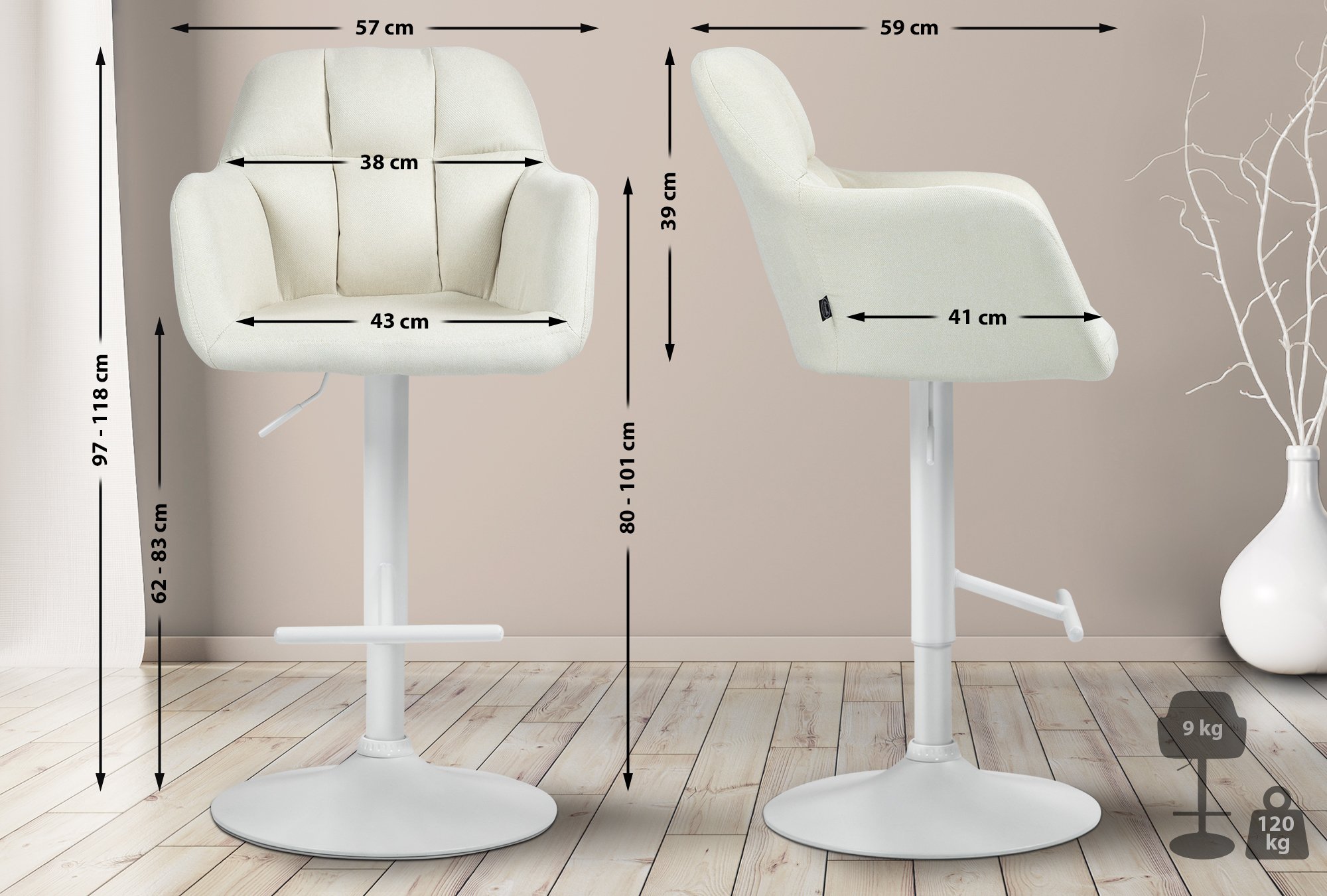 Barhocker Natoma Stoff weiß, creme