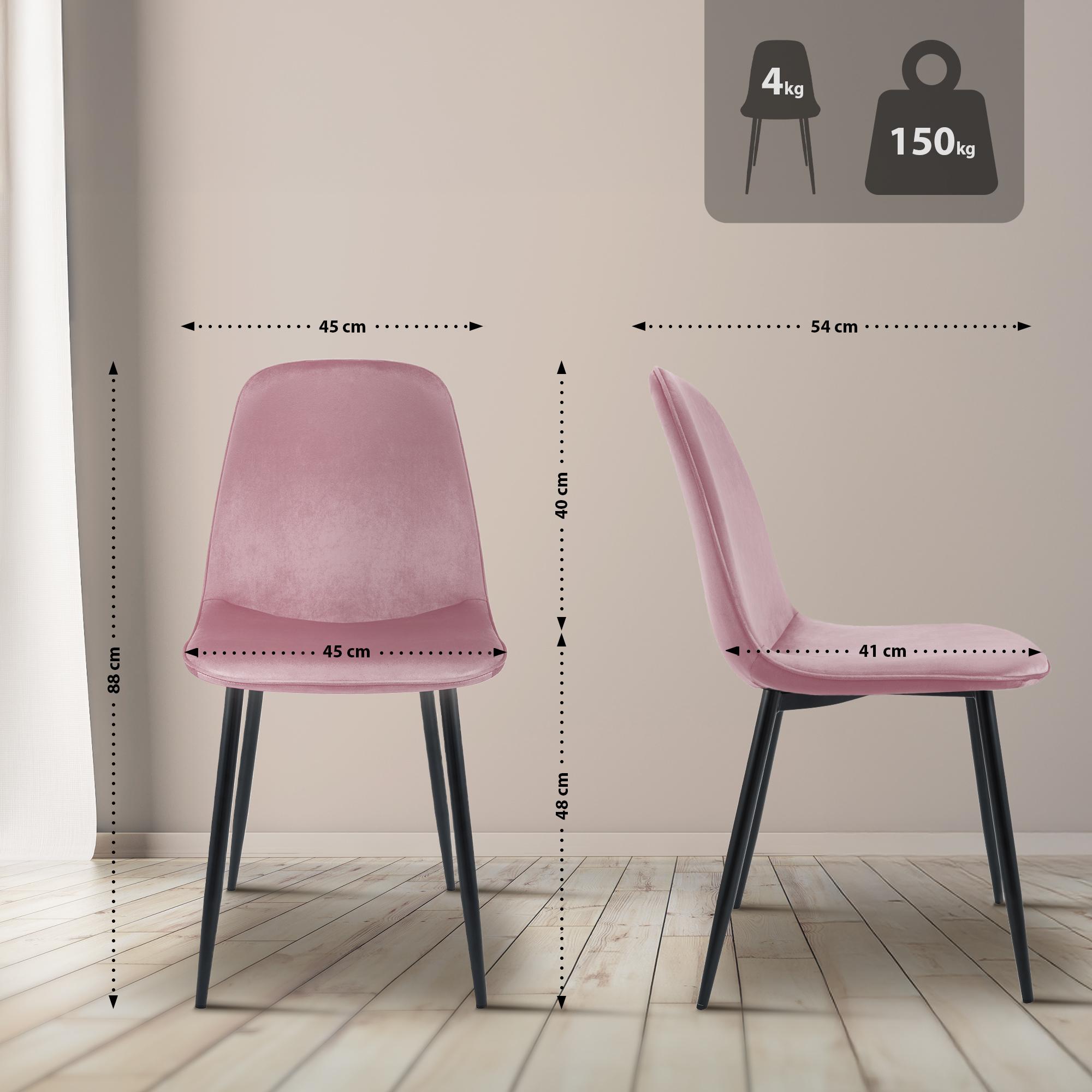 4er Set Esszimmerstuhl Maryam Samt, rosa