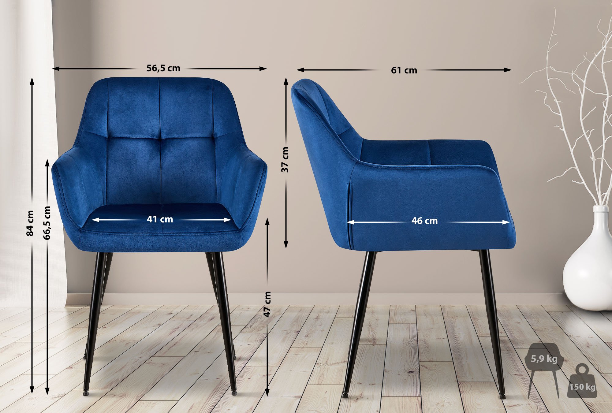 Besucherstuhl Emia Samt, blau