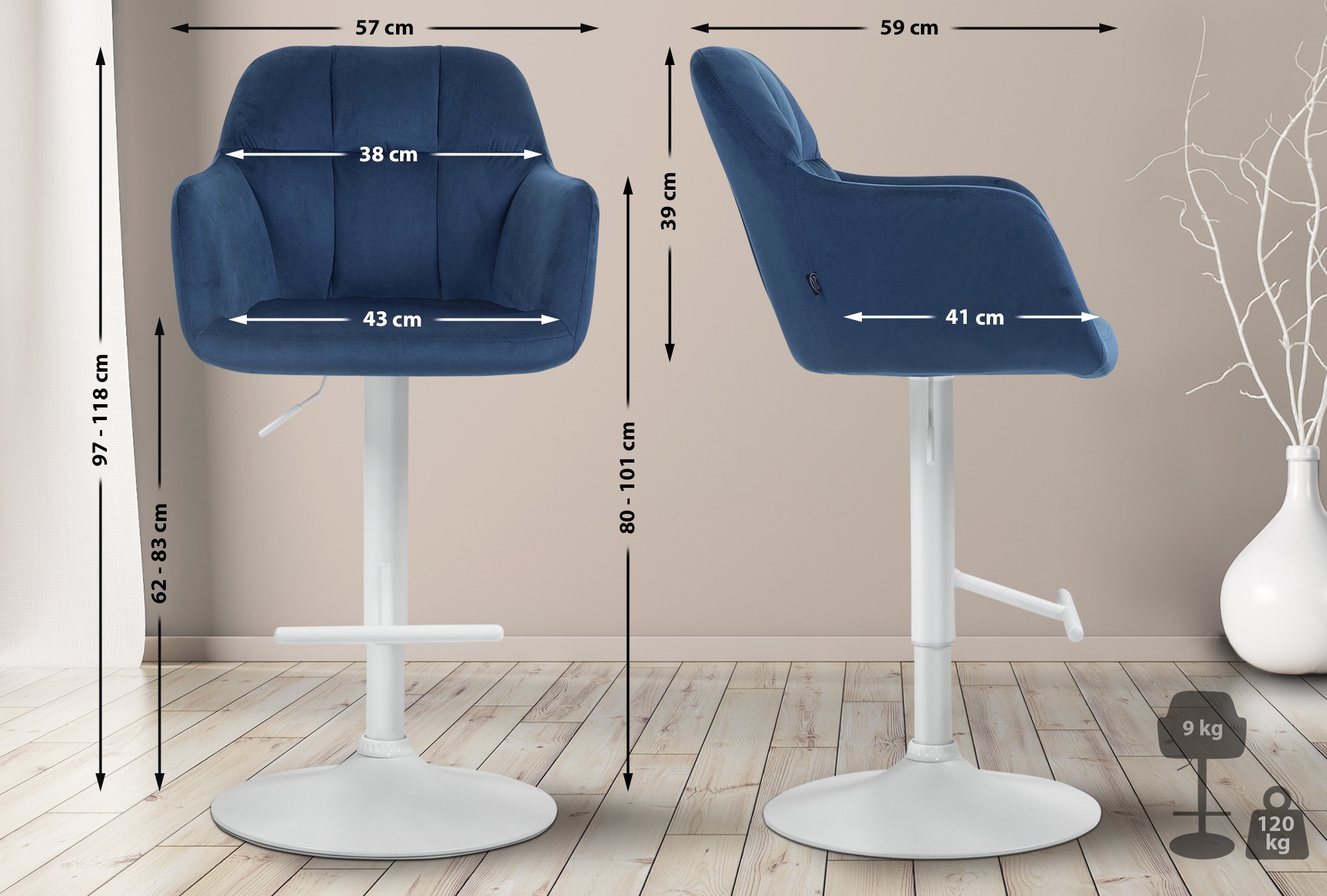Barhocker Natoma Samt weiß, blau