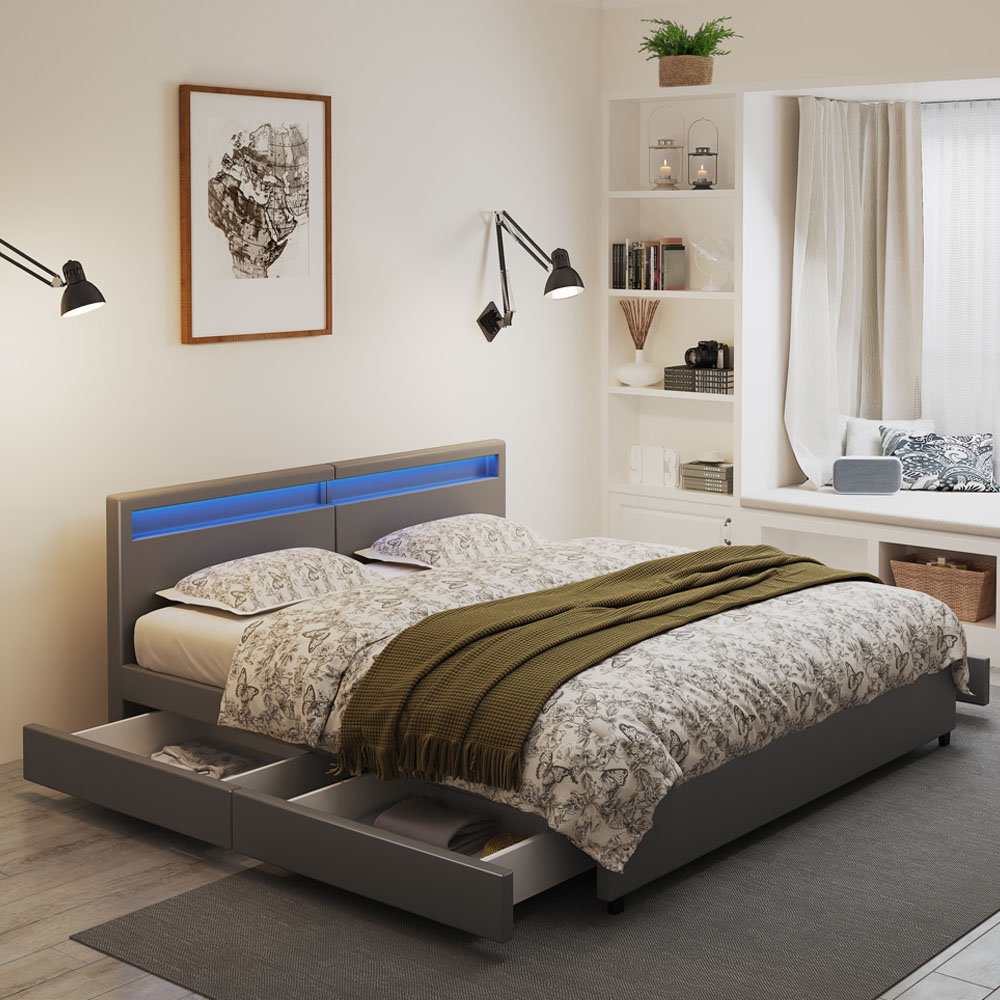 Familienbett mit Schubladen NUBE - 270 x 200 cm ohne Matratze Dunkelgrau