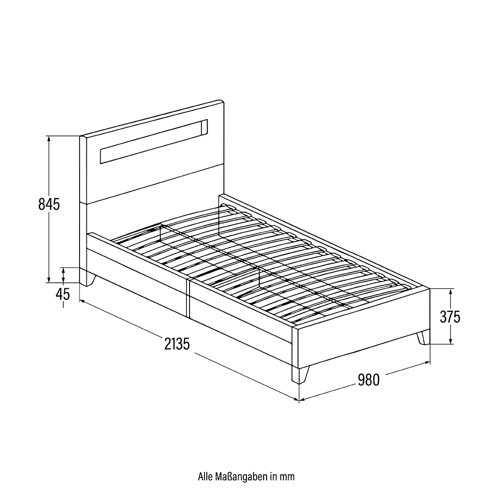 LED Bett mit Schubladen und Matratze NUBE - 90 x 200 cm Dunkelgrau