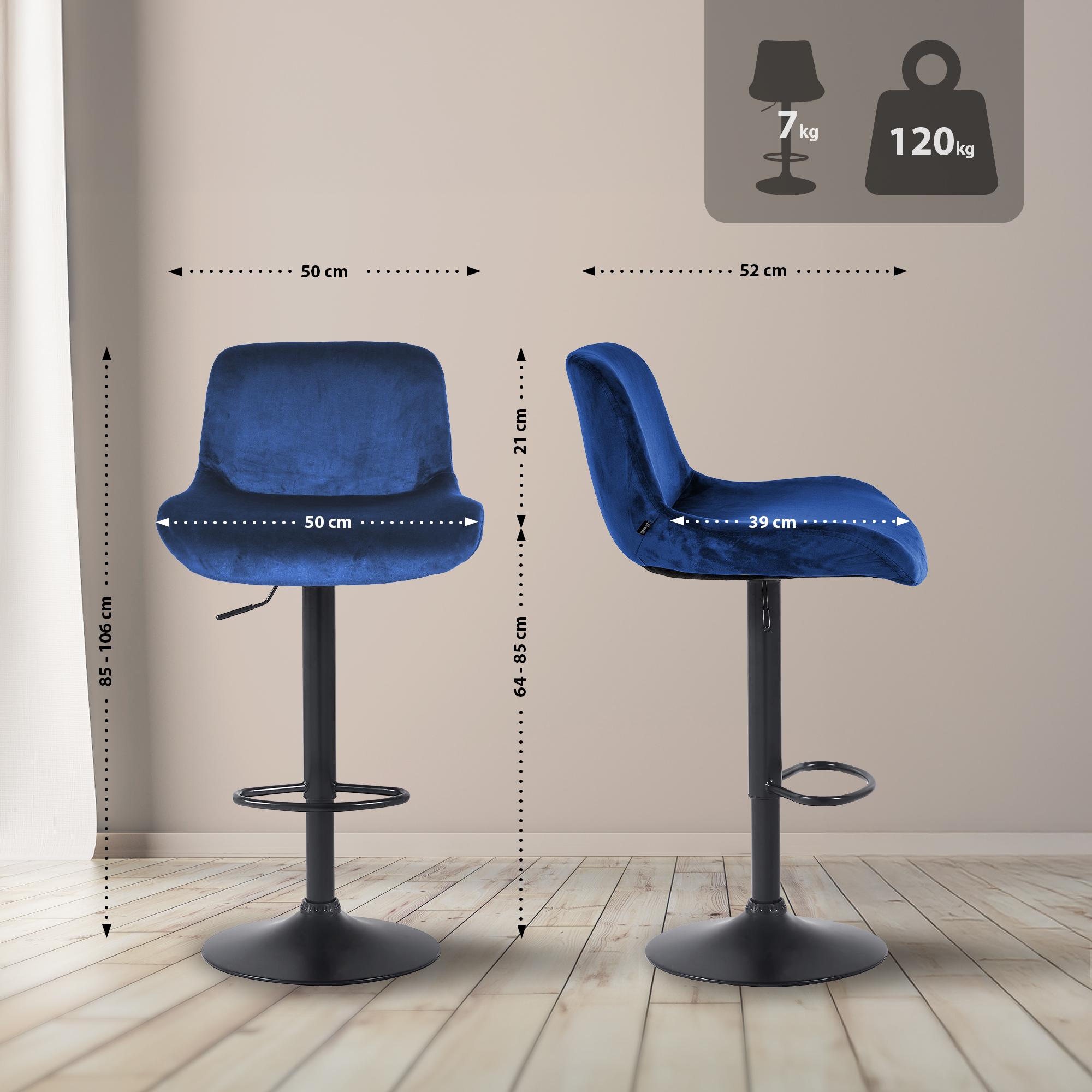 2er Set Barhocker Solon Schwarz Samt, blau