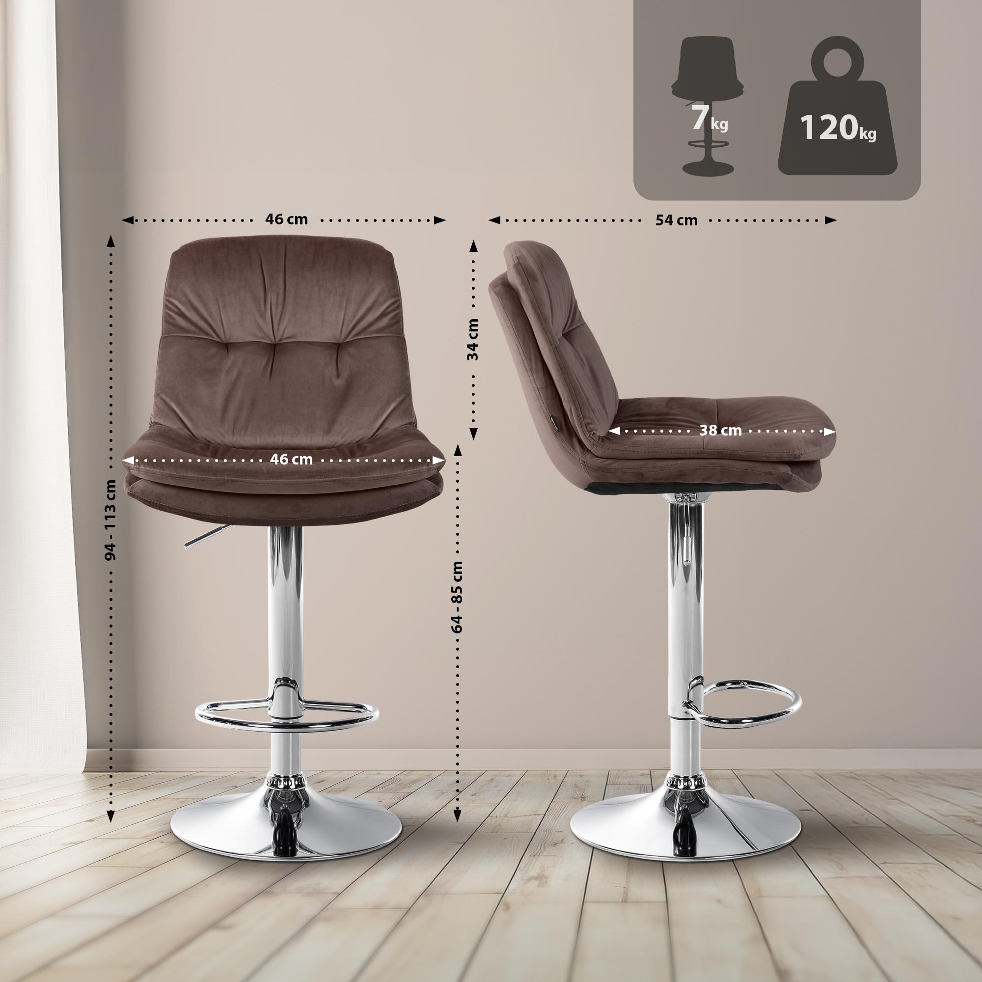 Barhocker Laurel Samt chrom, braun
