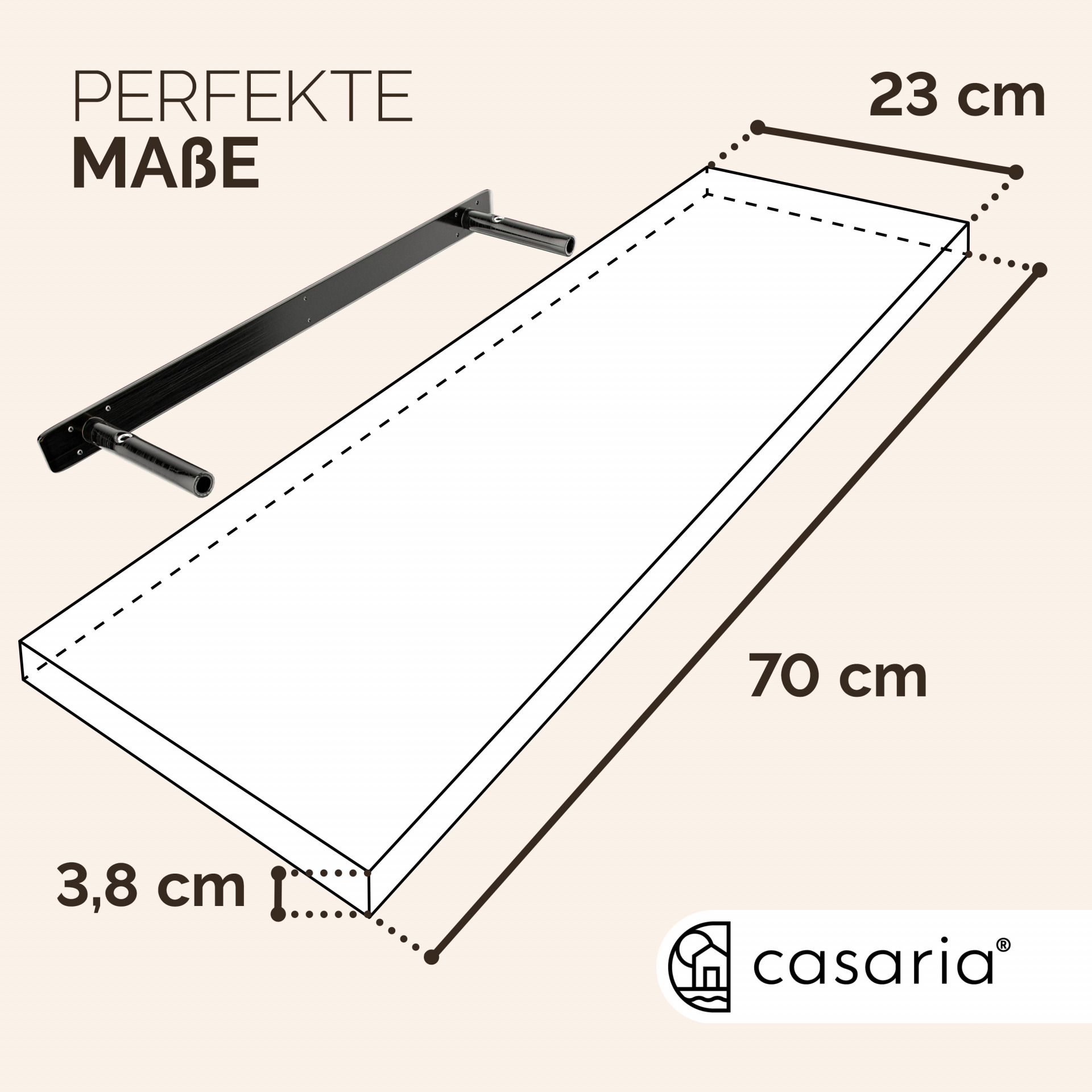 Wandregal Schweberegal 70cm Eiche dunkel + Halterung