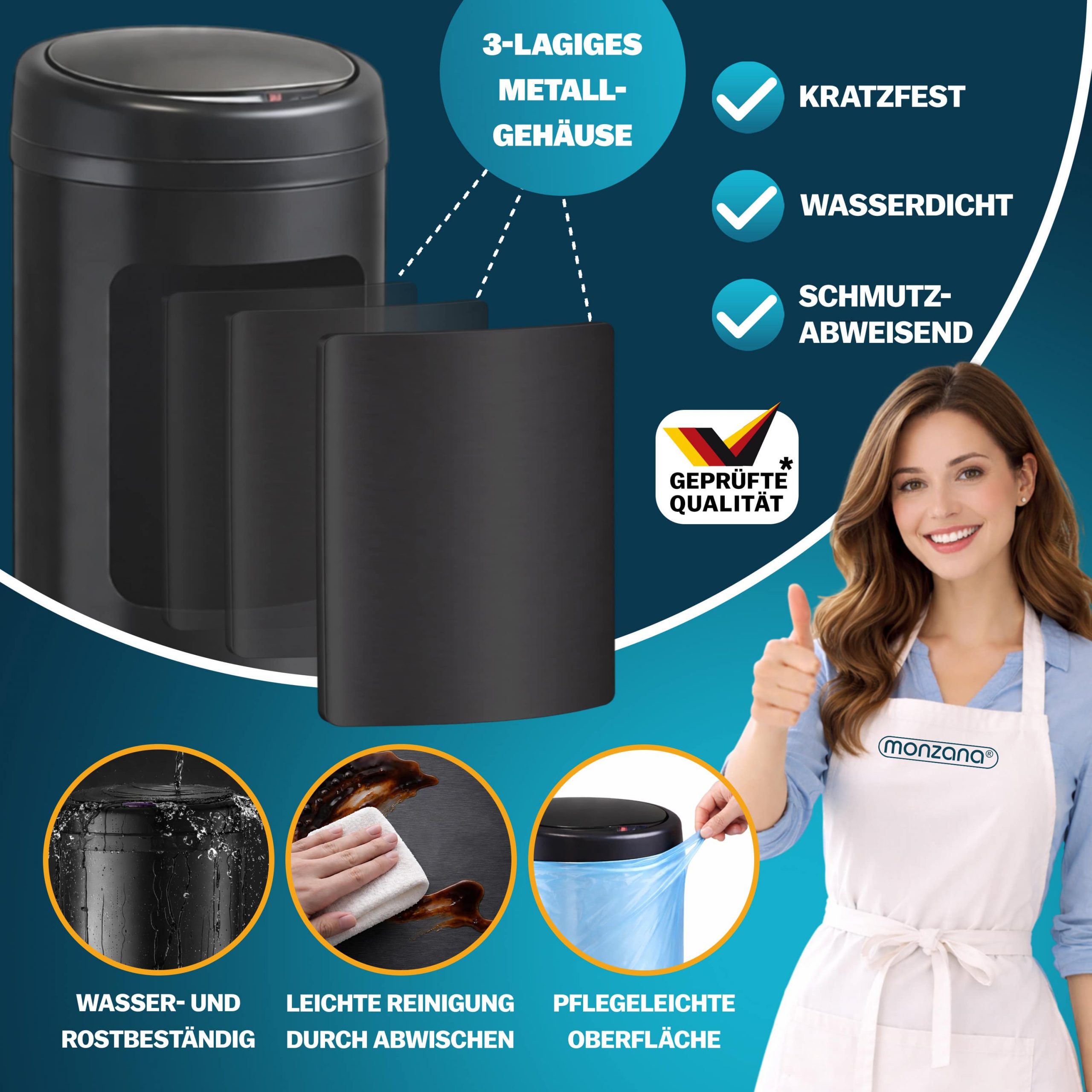 Sensor Mülleimer Schwarz Edelstahl 40L