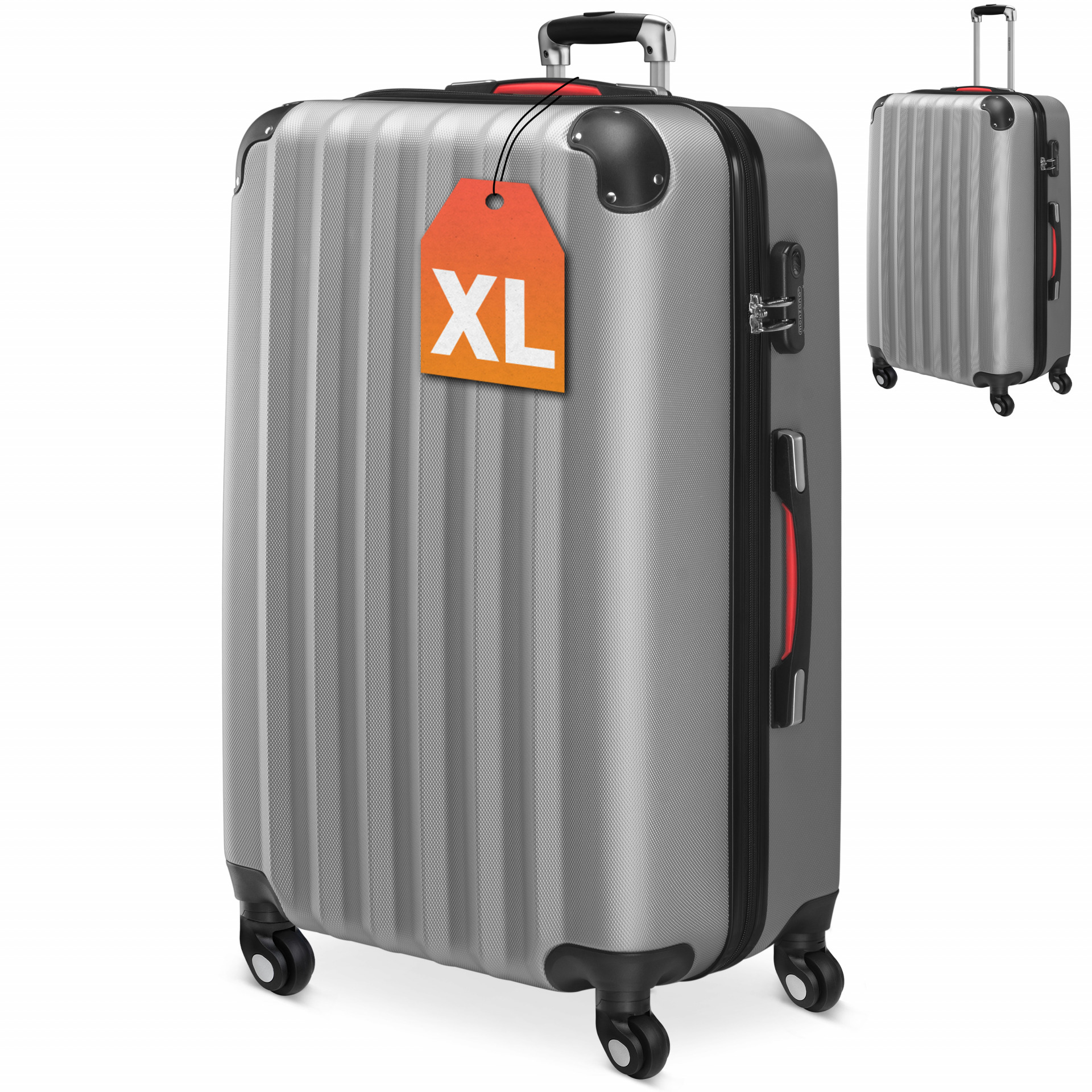 Hartschalenkoffer XL Rollen 360º Reisekoffer 90L Silber ABS