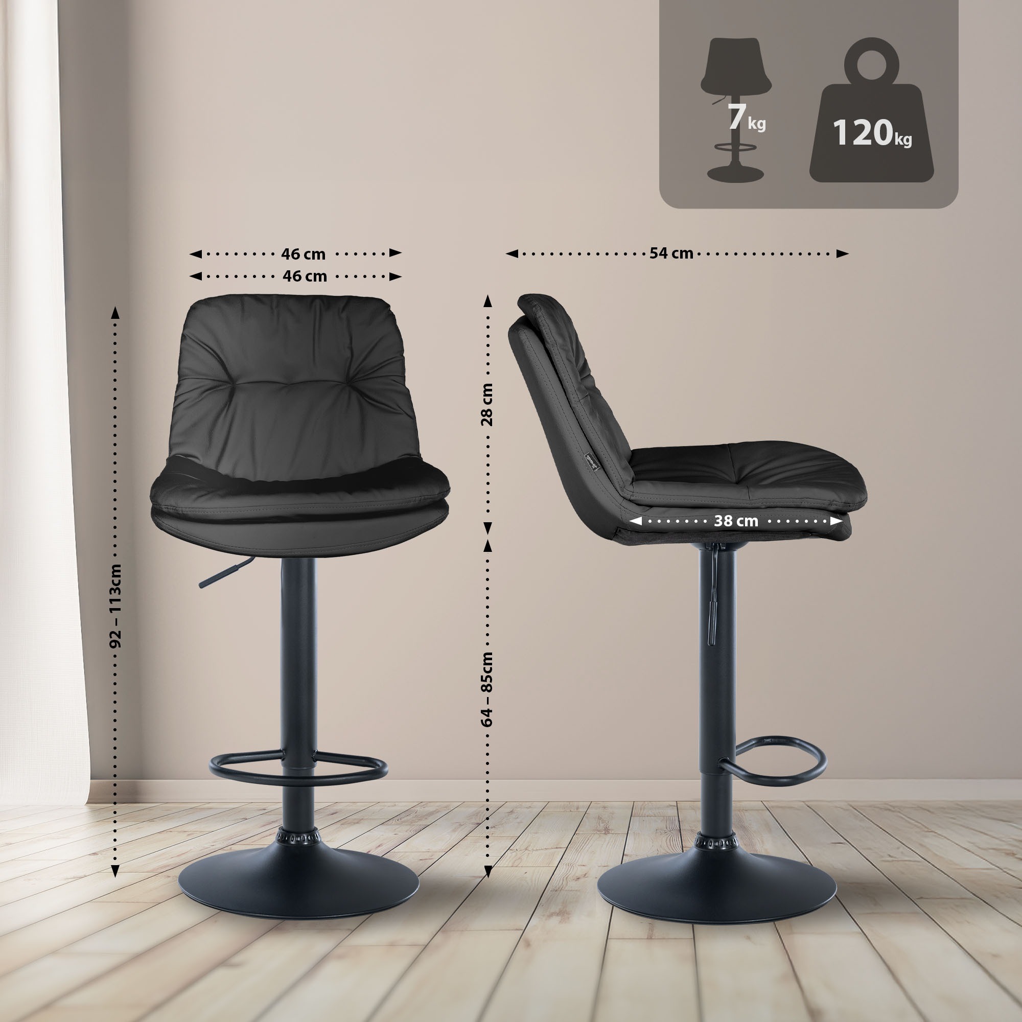Barhocker Laurel Kunstleder schwarz, schwarz