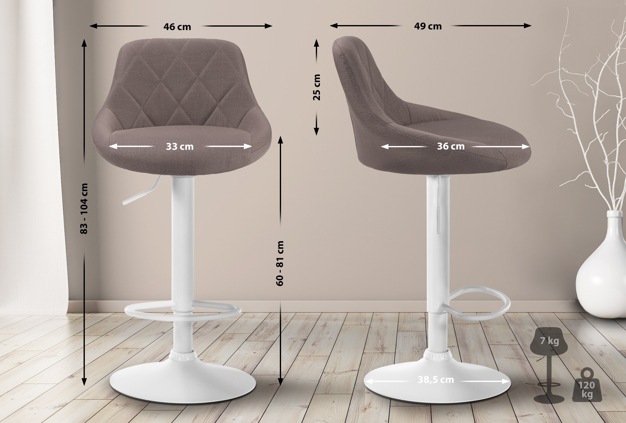 Barhocker Lazio Stoff weiß, taupe