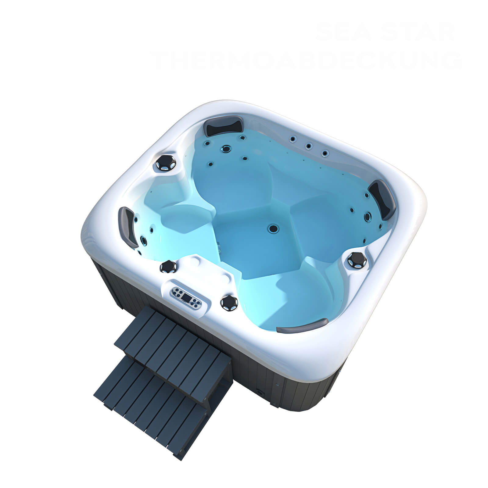 Outdoor Whirlpool mit Treppe und Thermoabdeckung SEA STAR 180 x 160 cm 4 Personen