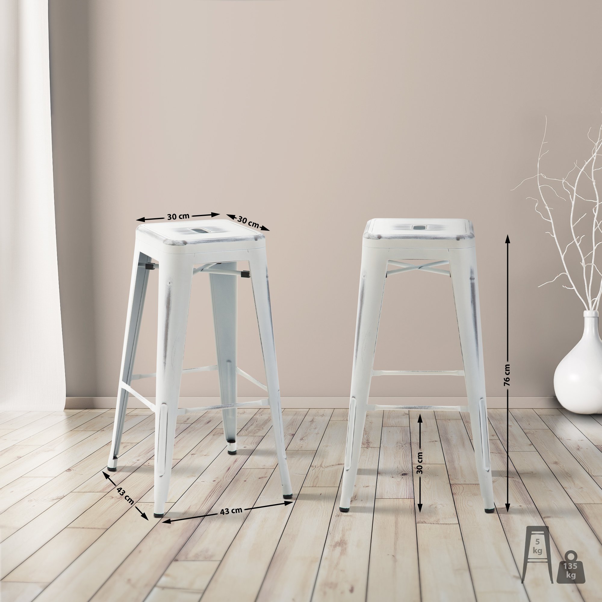 2er Set Barhocker Joshua, antik weiß