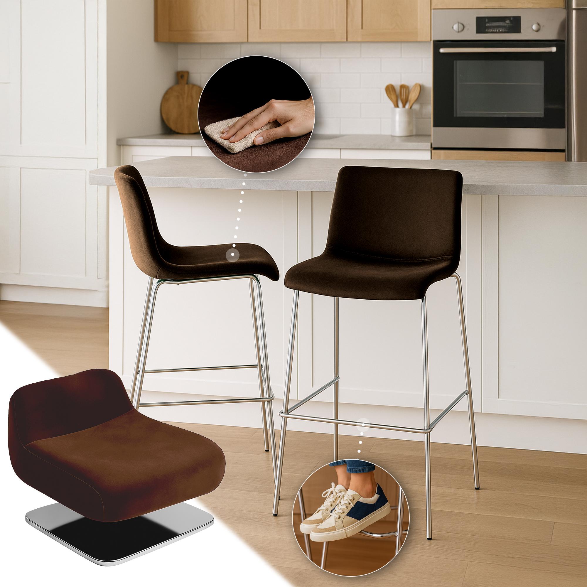 Barhocker Hoover Samt 4-Fuß Chrom, braun