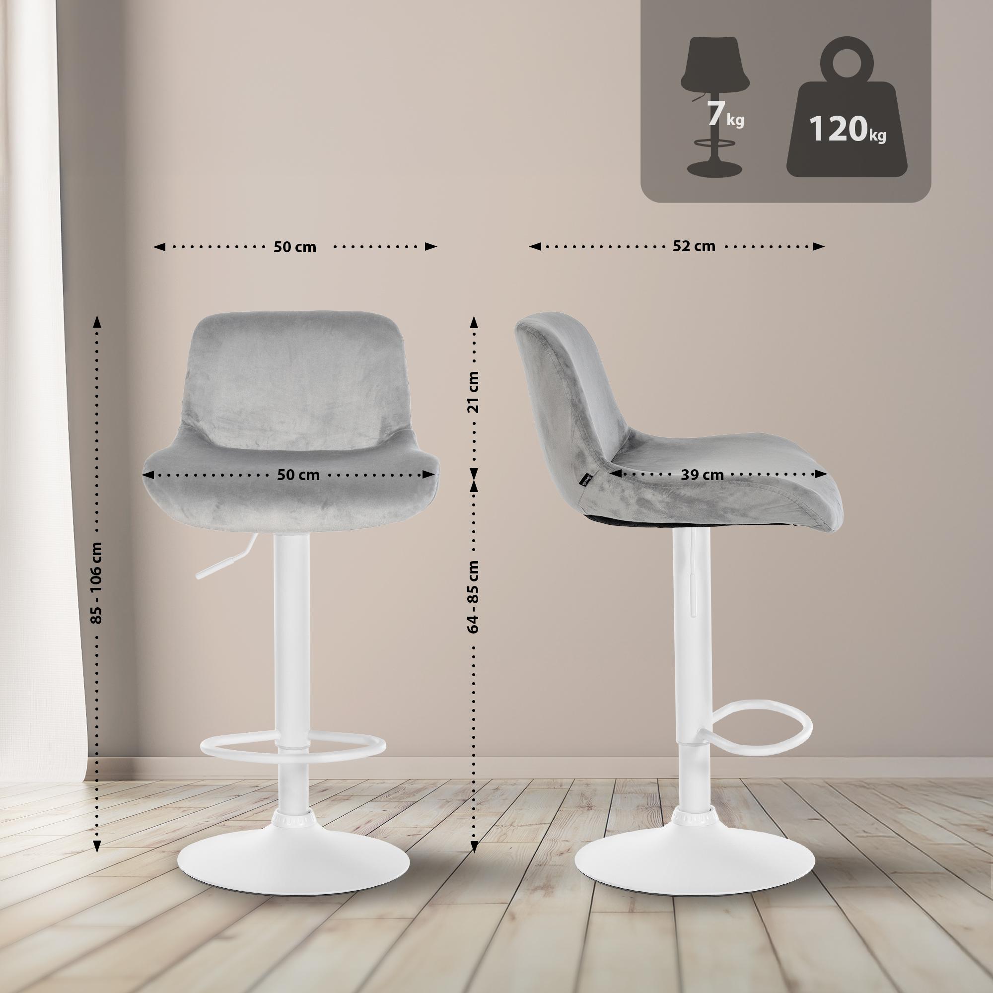2er Set Barhocker Solon Weiß Samt, grau