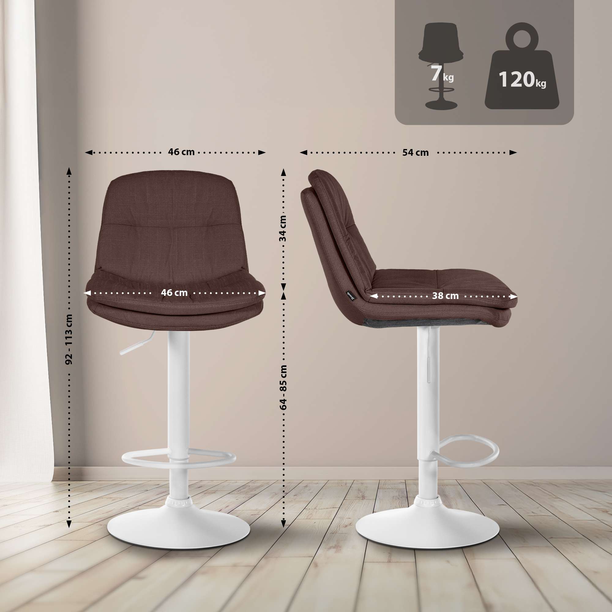 Barhocker Laurel Stoff weiß, braun
