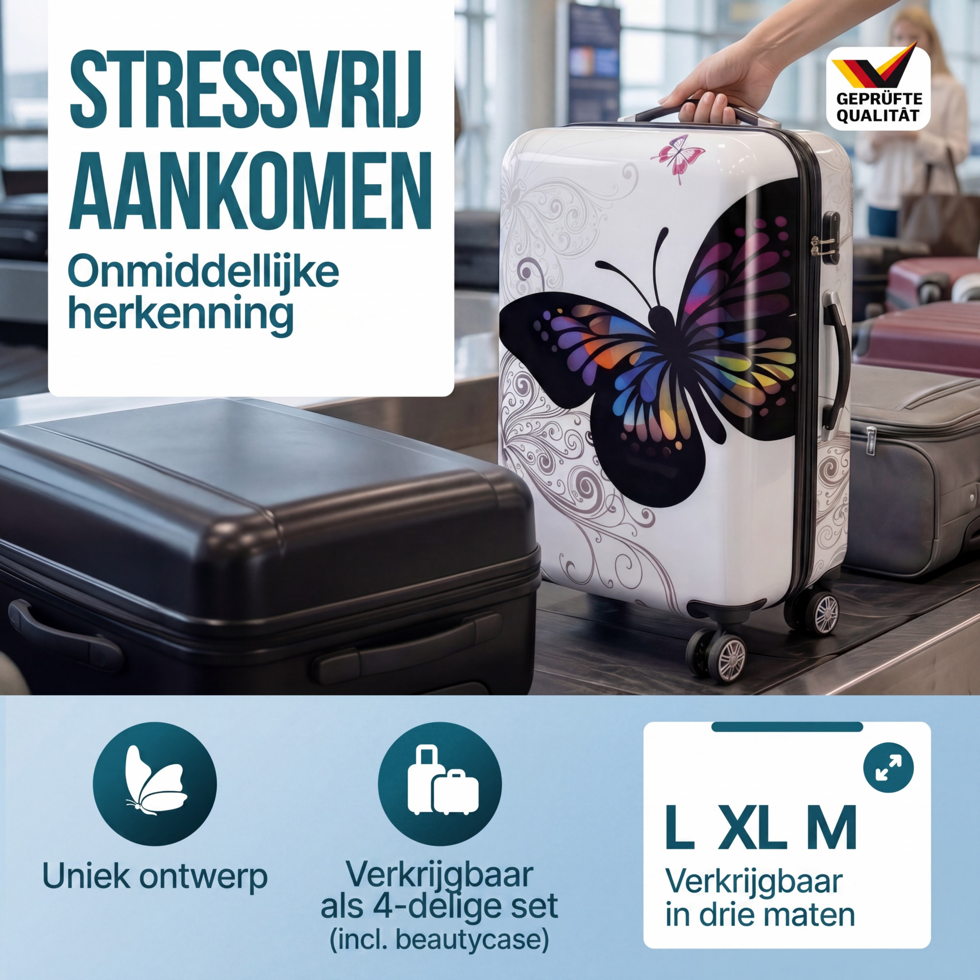 Hartschalenkoffer Rollen 360º Reisekoffer Butterfly Polycarbonat 98L