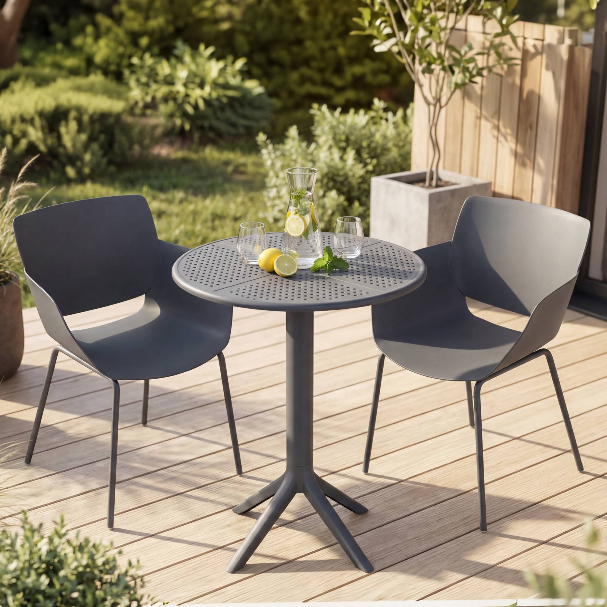 Gartenmöbel-Set Siora mit 2 Stühlen, dunkelgrau