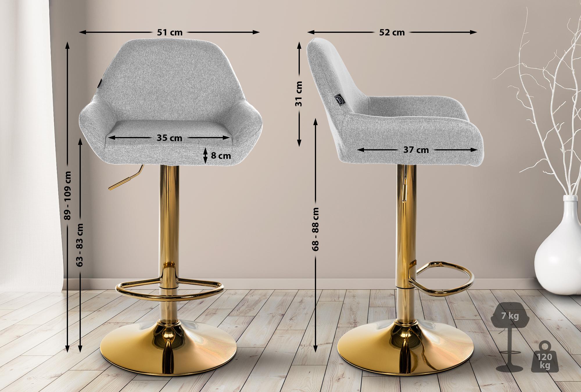 Barhocker Braga Gold Stoff, grau