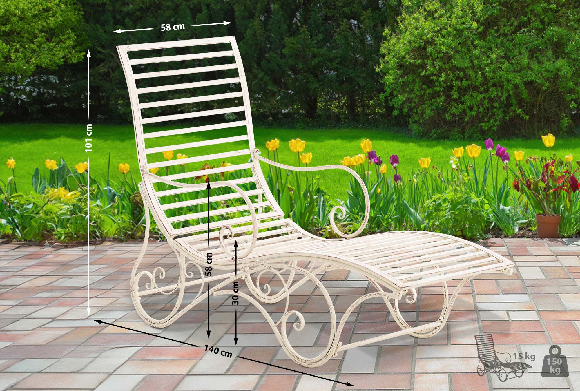 Gartenliege Amiens, antik-creme