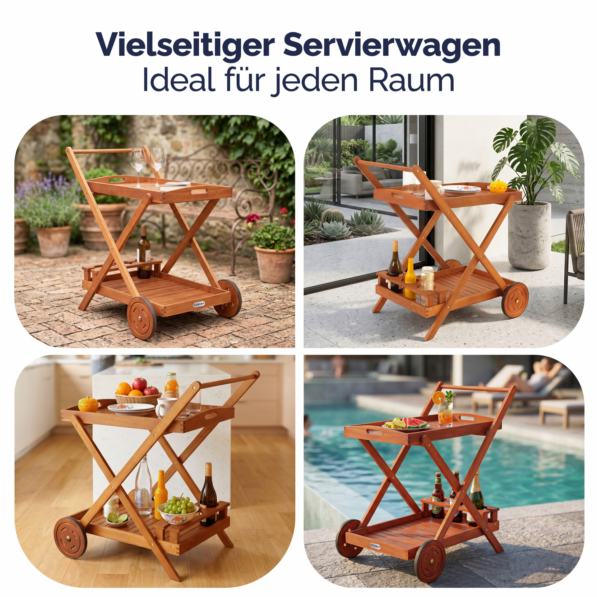 Servierwagen mit Rollen Akazienholz FSC®-zertifiziert