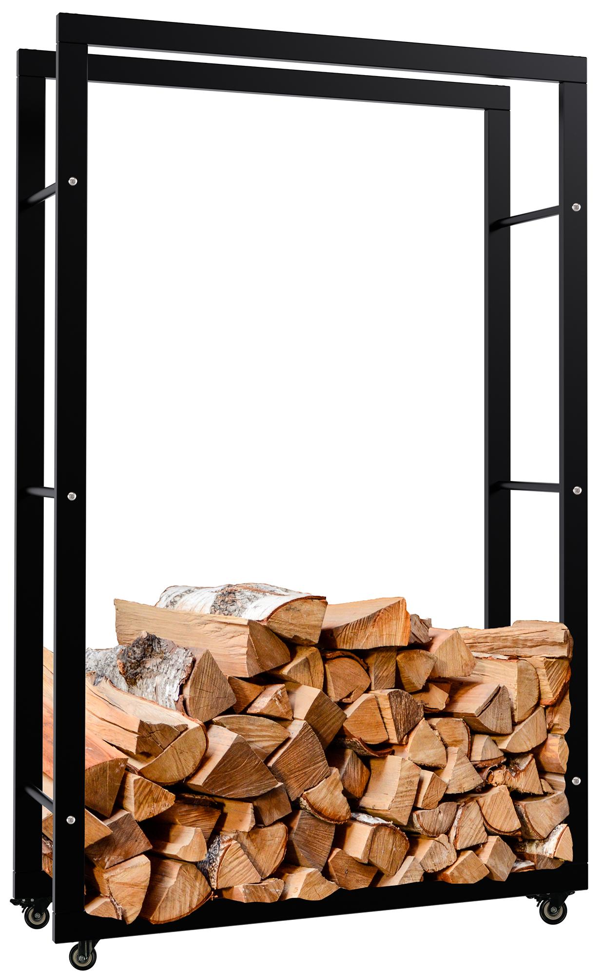 Kaminholzständer Keri mit Rollen 25x80x125, schwarz