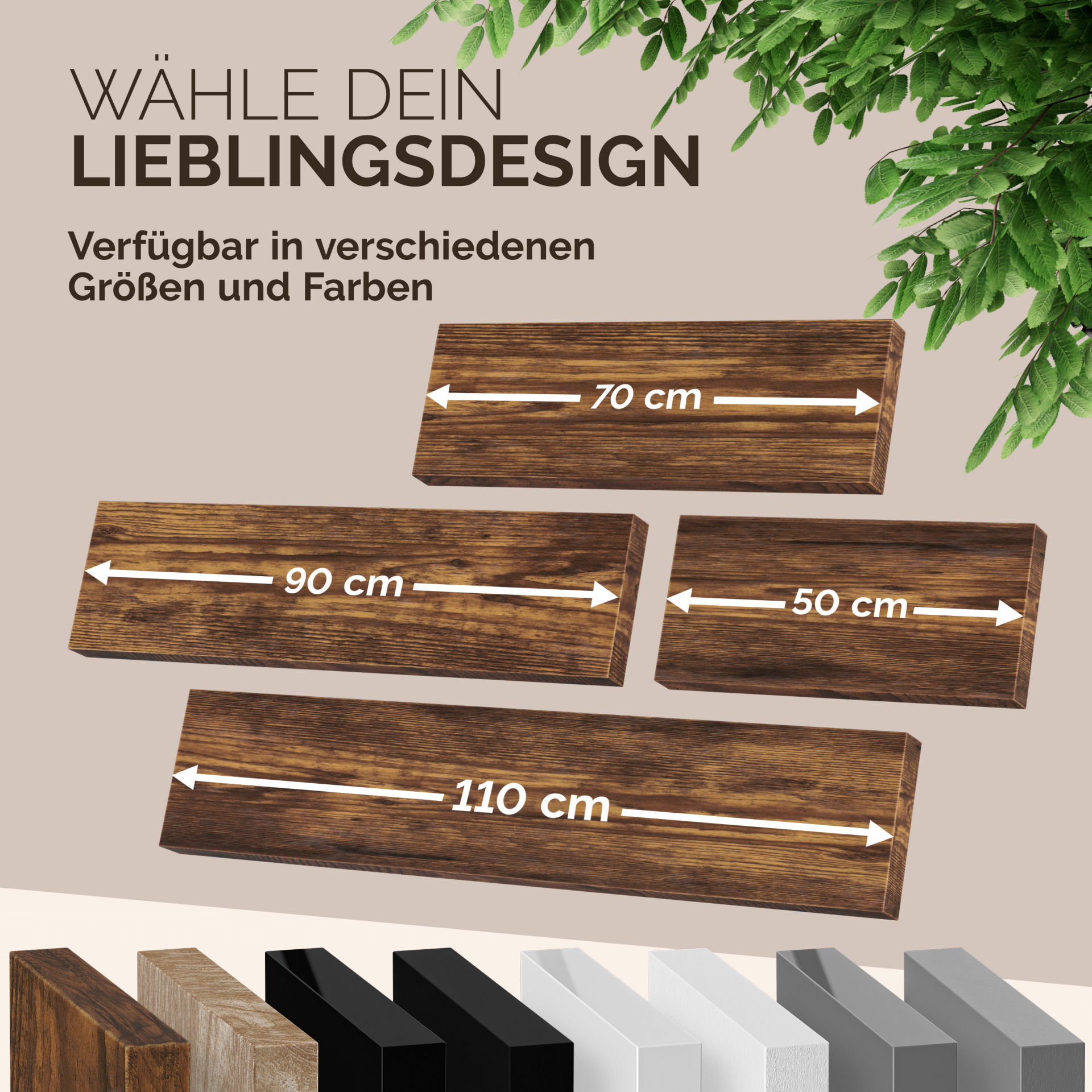 Wandregal Schweberegal 50cm Eiche dunkel + Halterung