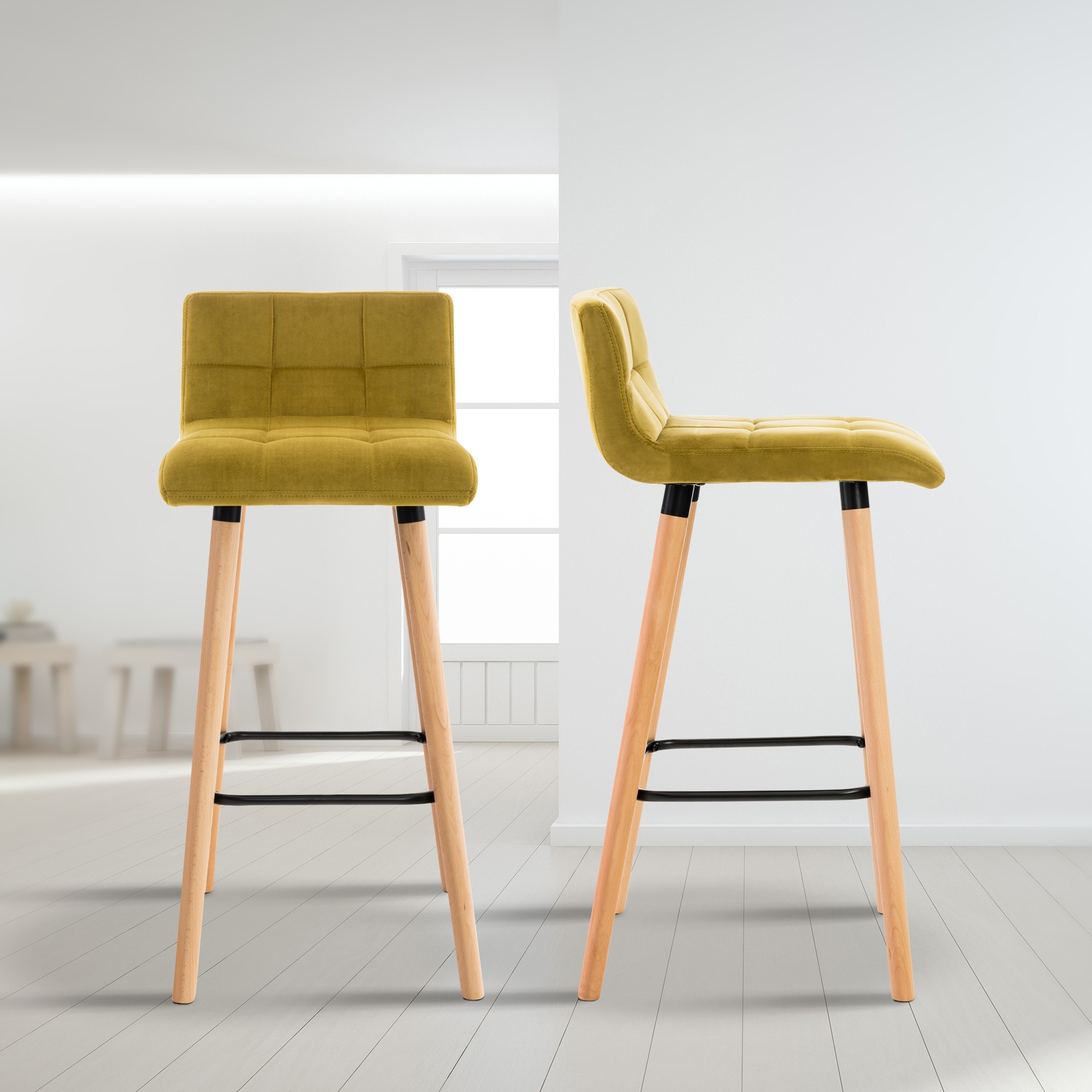 Barhocker Lincoln Samt, gelb