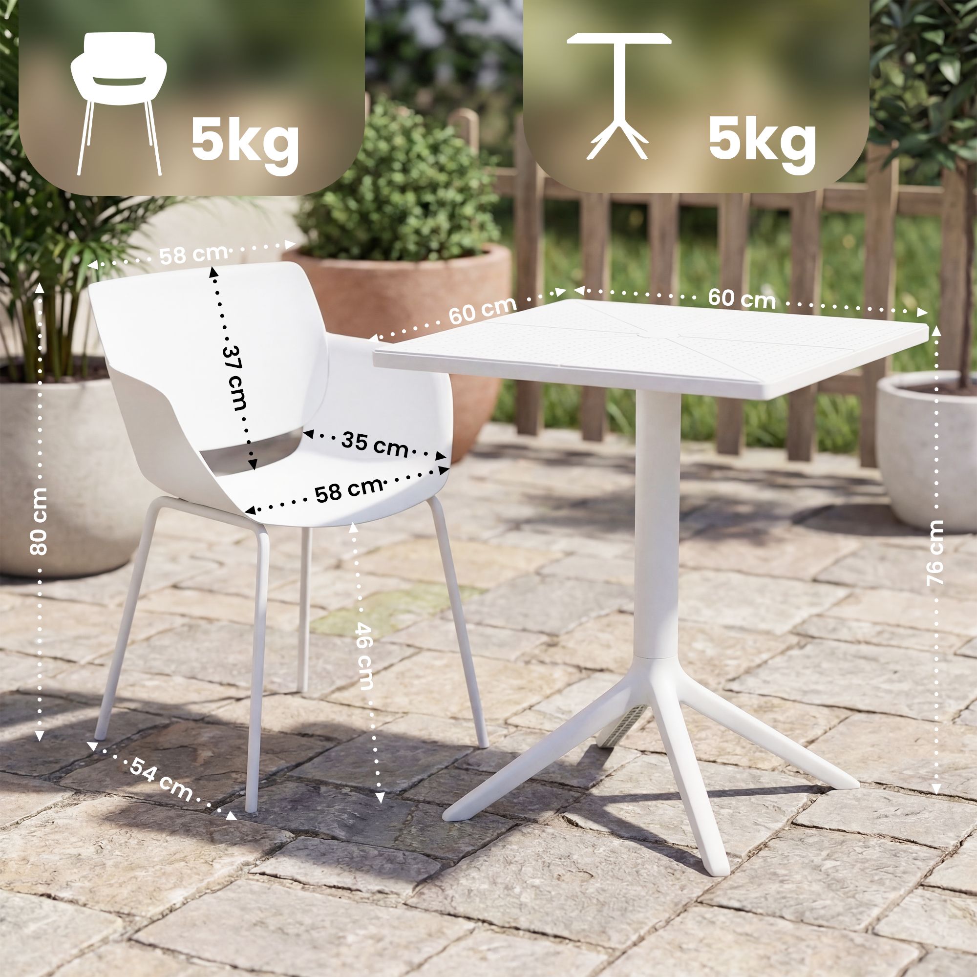 Gartenmöbel-Set Norva mit 2 Stühlen, weiß