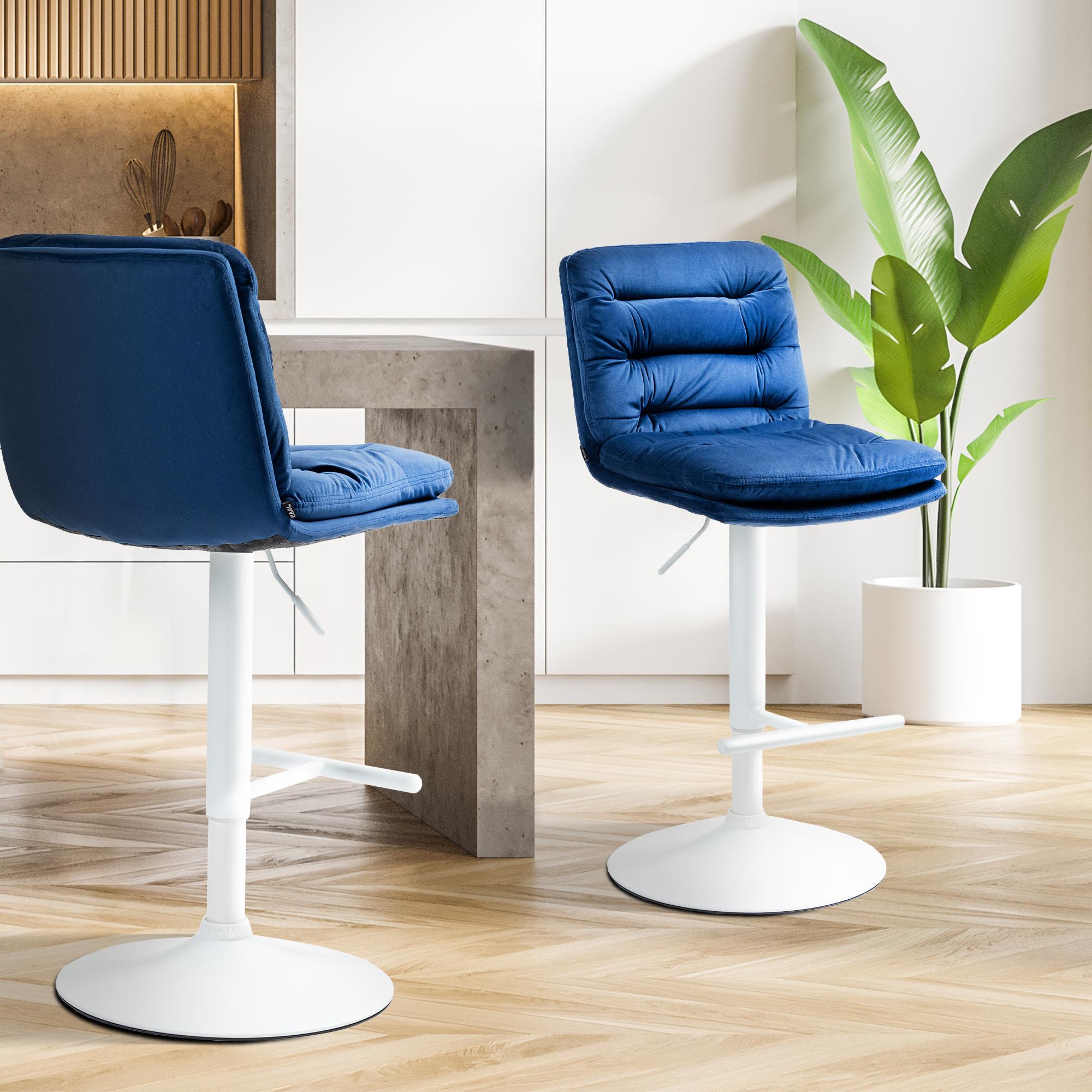 Barhocker Damar Samt weiß, blau