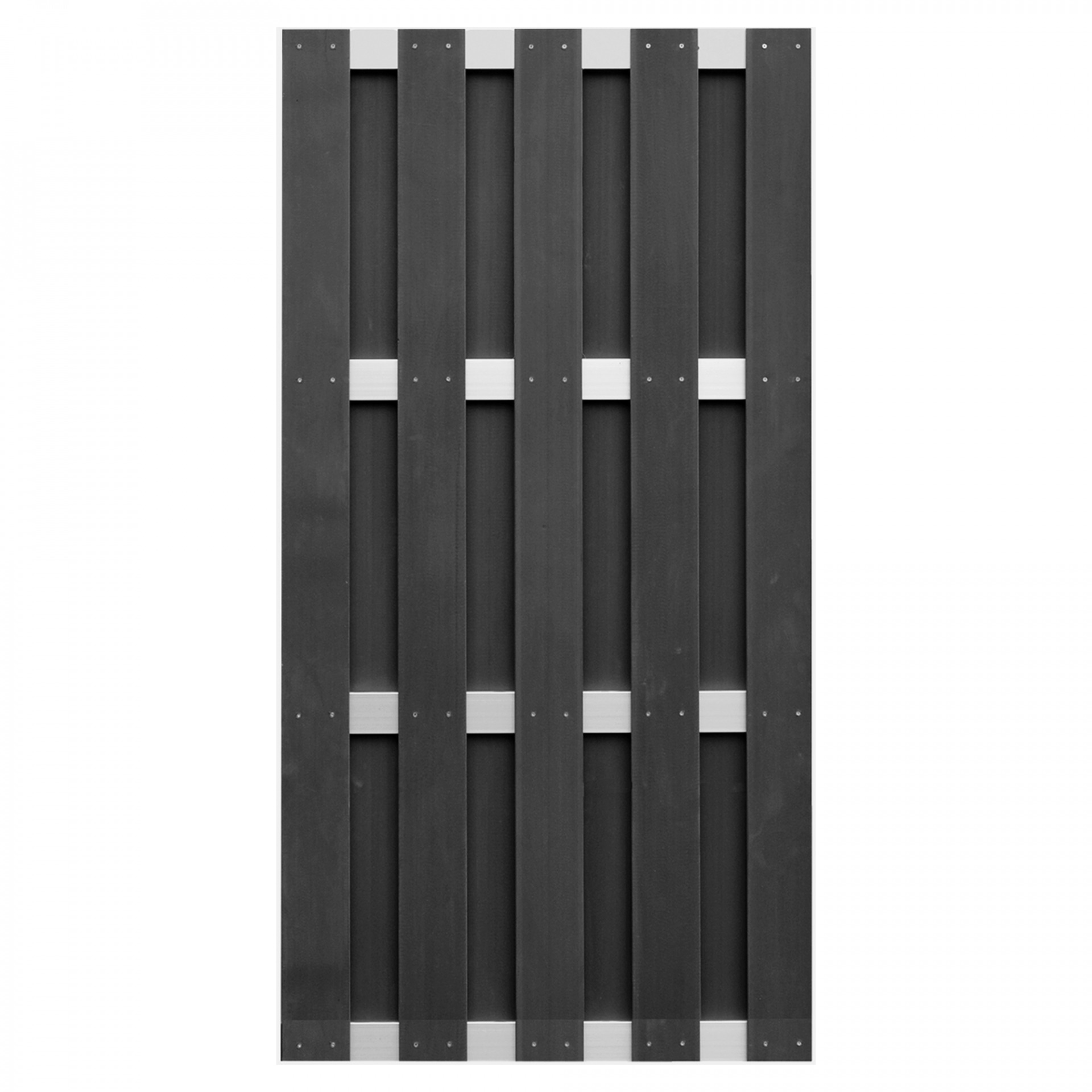 ELDENA-Serie ANTHRAZIT, 90 x 180 cm, WPC-Bretterzaun, 4 Querriegel ALU hell eloxiert