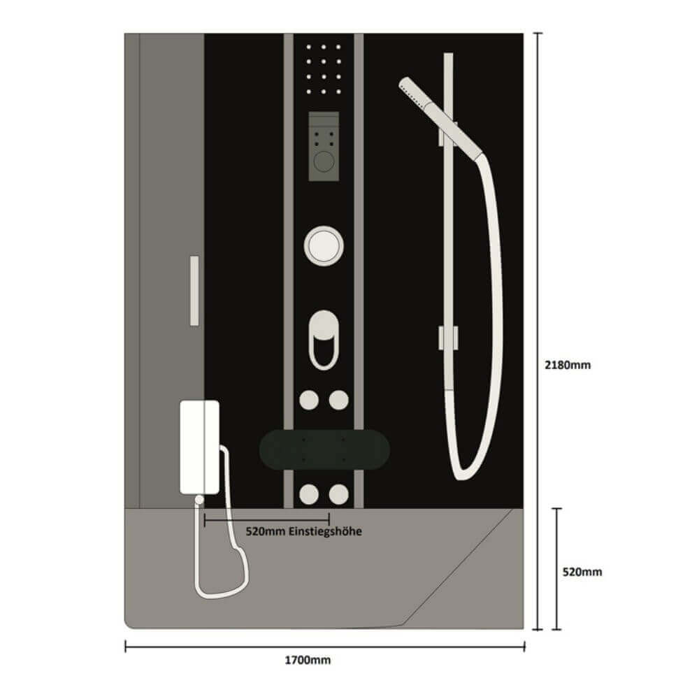 Dampfdusche mit Whirlpool ALLIN 4IN1 - 170 x 90 Weiß Rechts