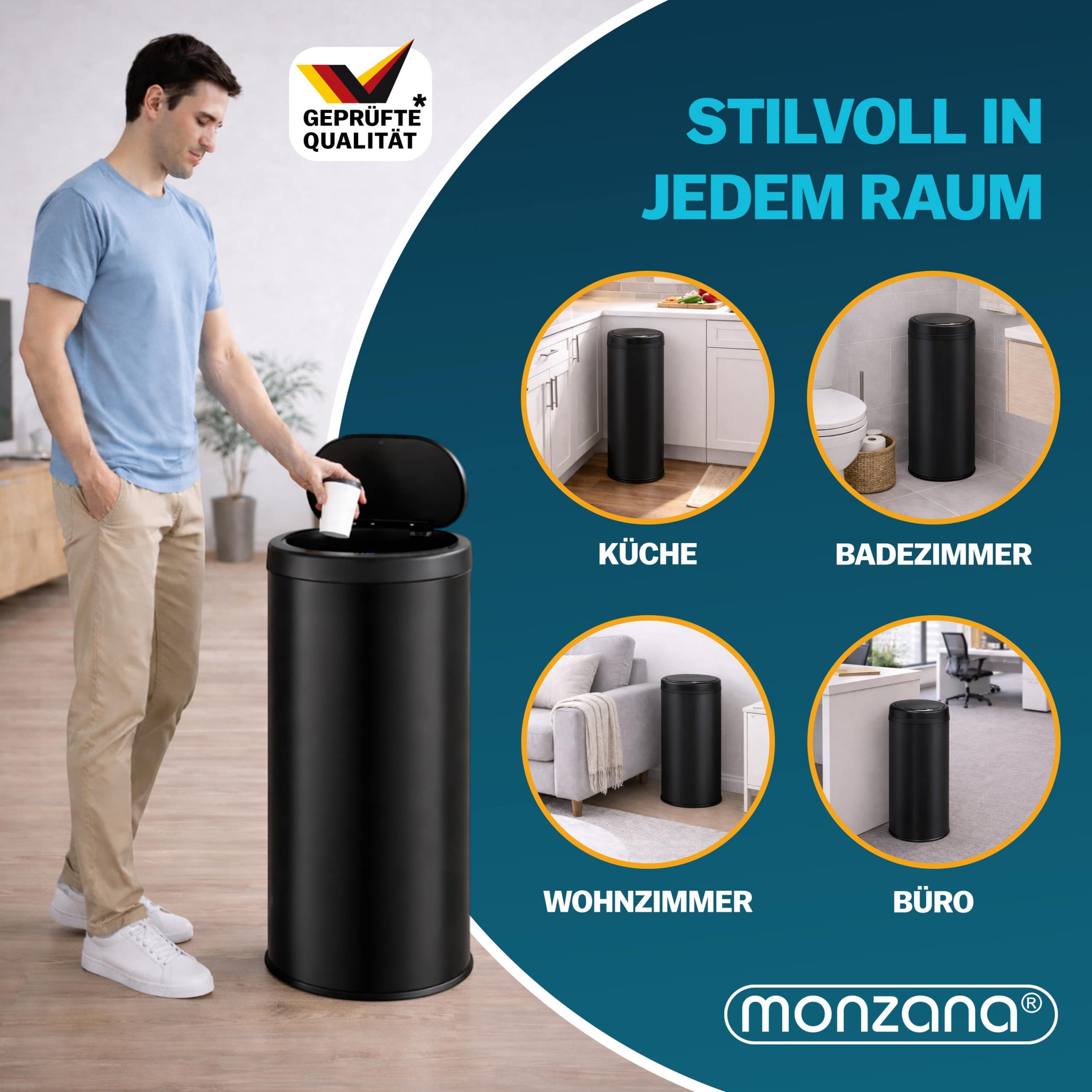 Sensor Mülleimer Schwarz Edelstahl 40L
