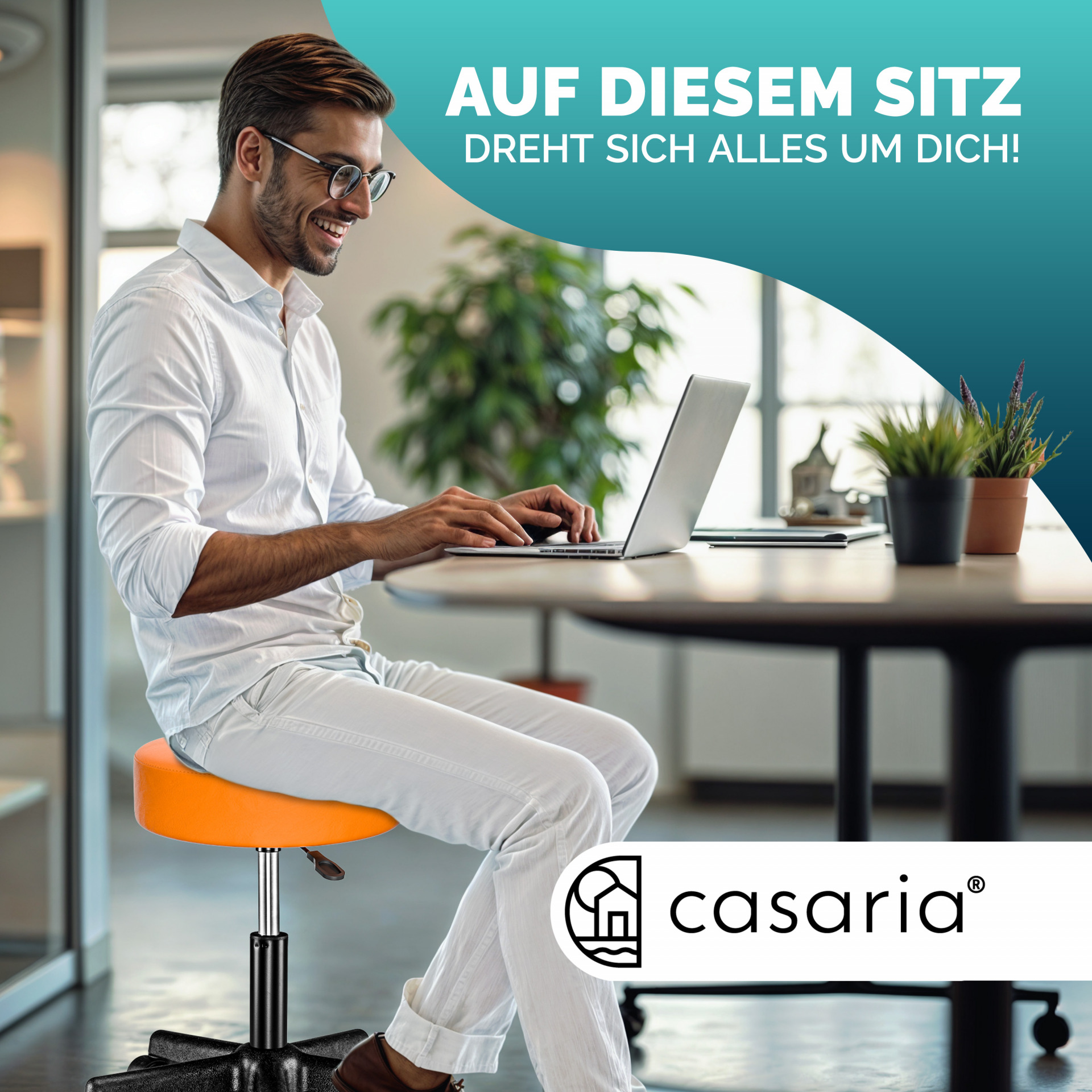 Rollhocker Kunstleder Orange 360° drehbar