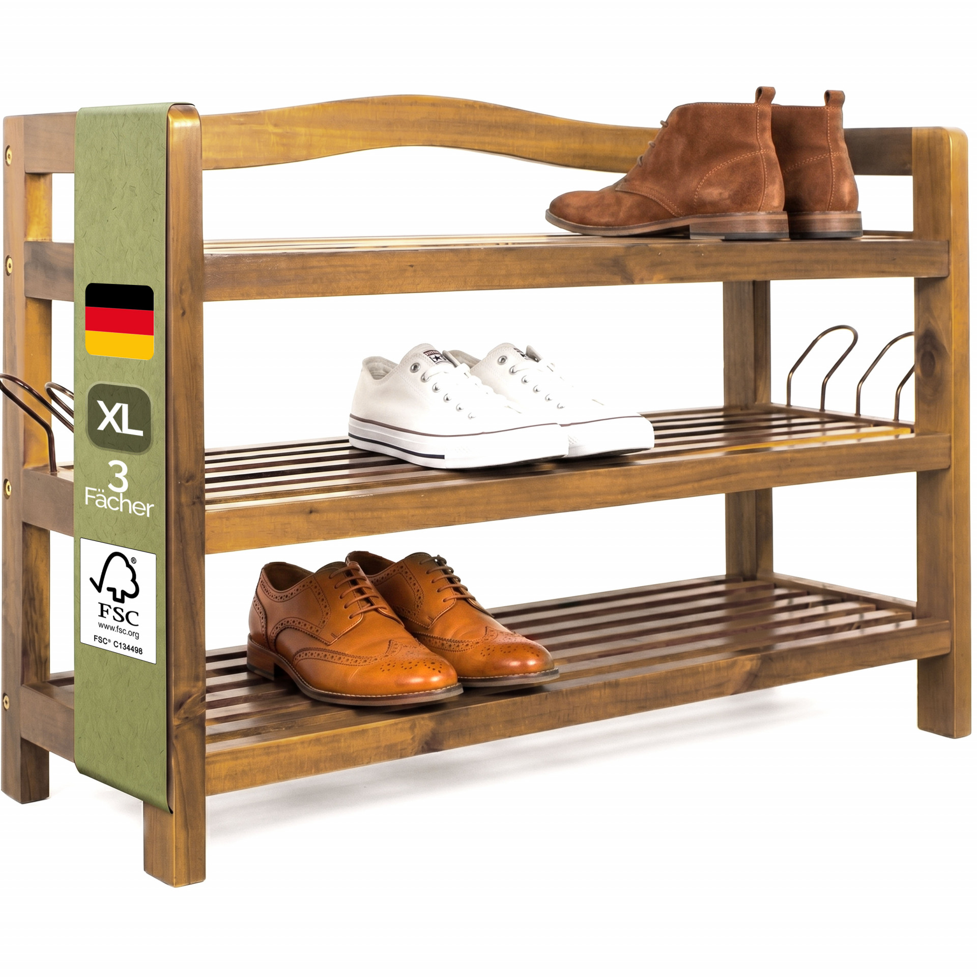 Schuhregal aus Akazienholz 3 Etagen