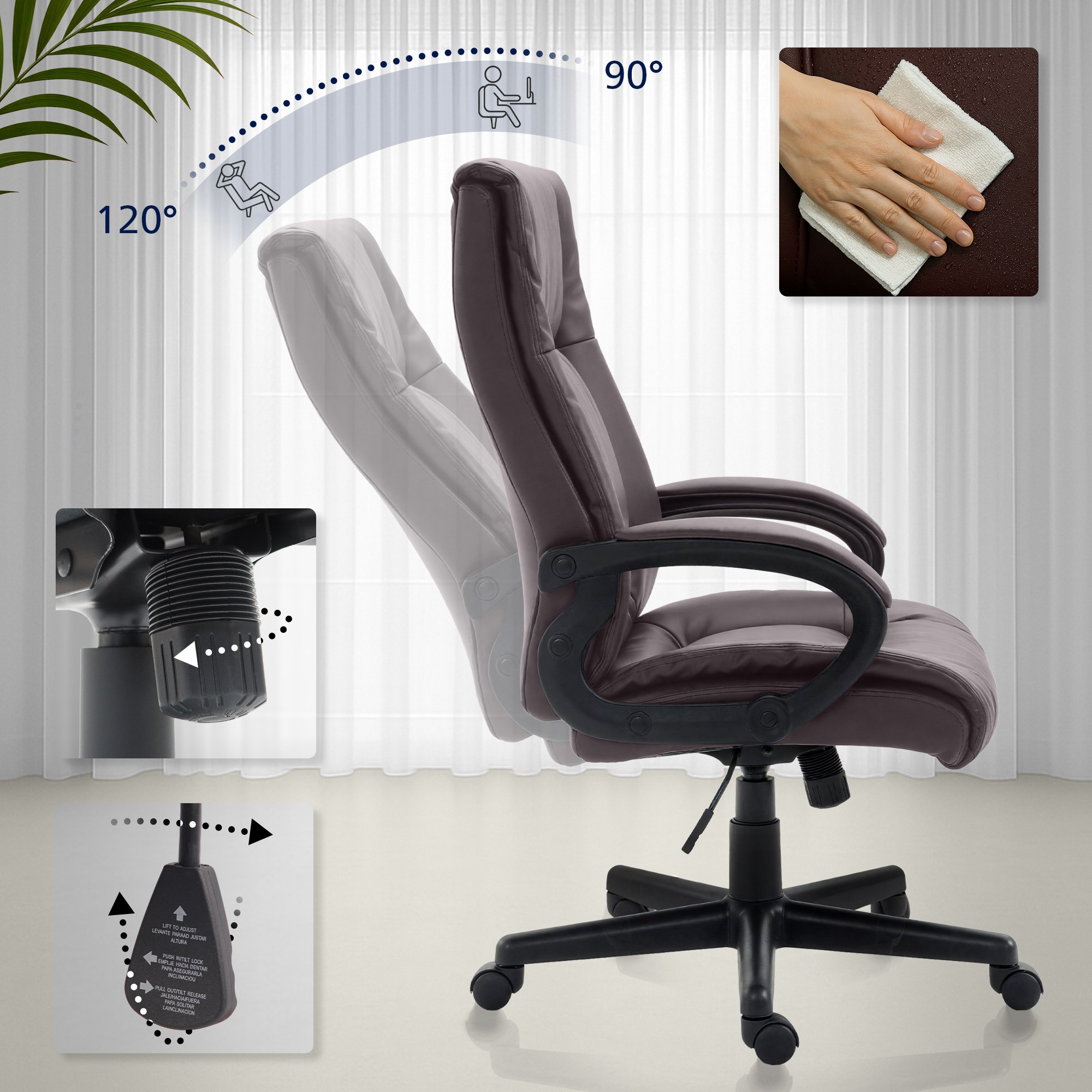 Bürostuhl XL Sparta Kunstleder, braun