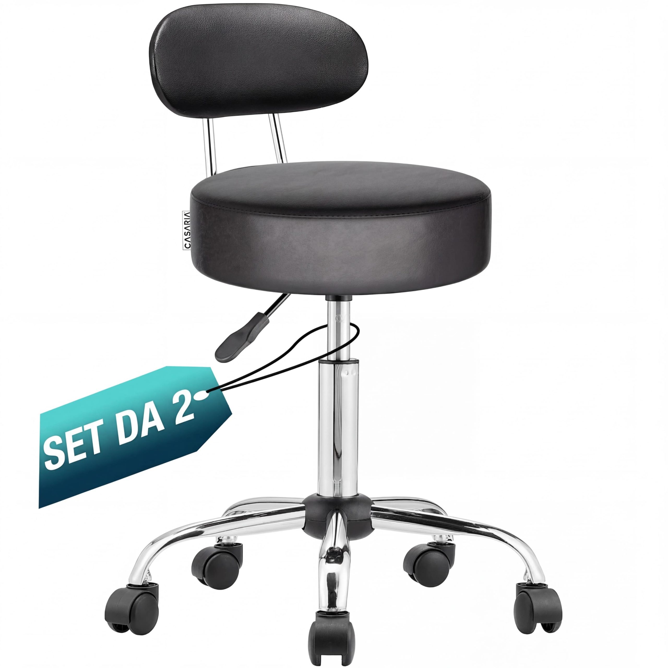 Rollhocker 2er-Set Schwarz 360° drehbar mit Rückenlehne