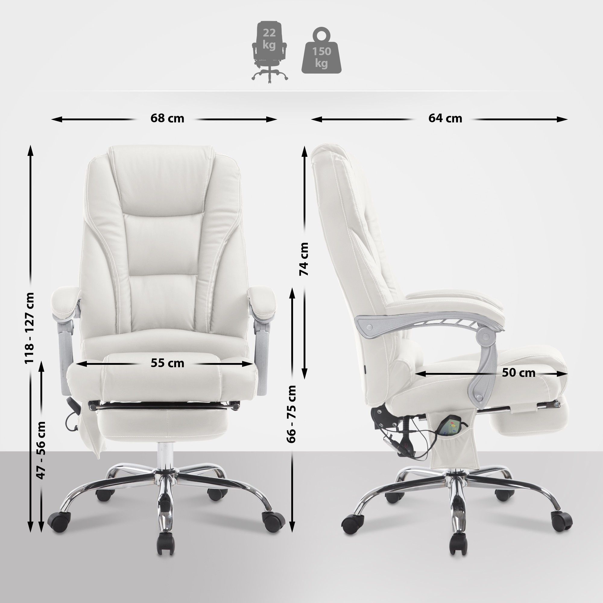 Bürostuhl Pacific mit Massagefunktion V2, weiß