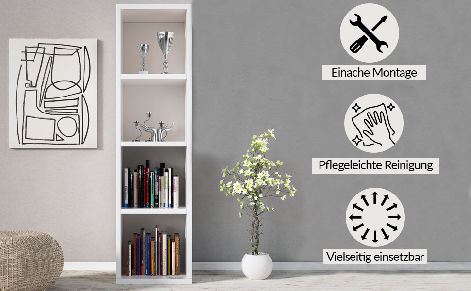 Bücherregal Skylar Weiß 106x30x30cm