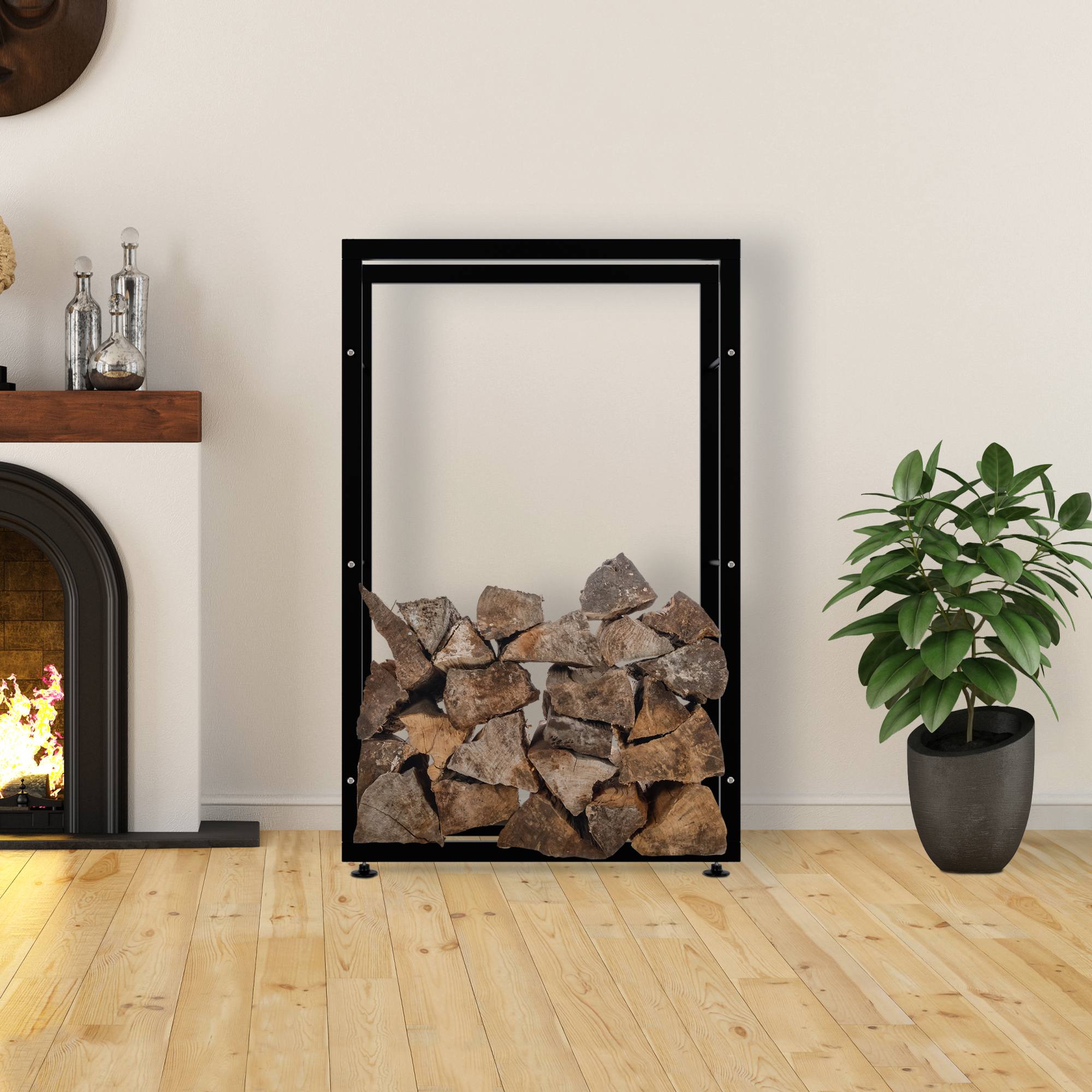 Kaminholzständer Keri V2 25x80x125, schwarz