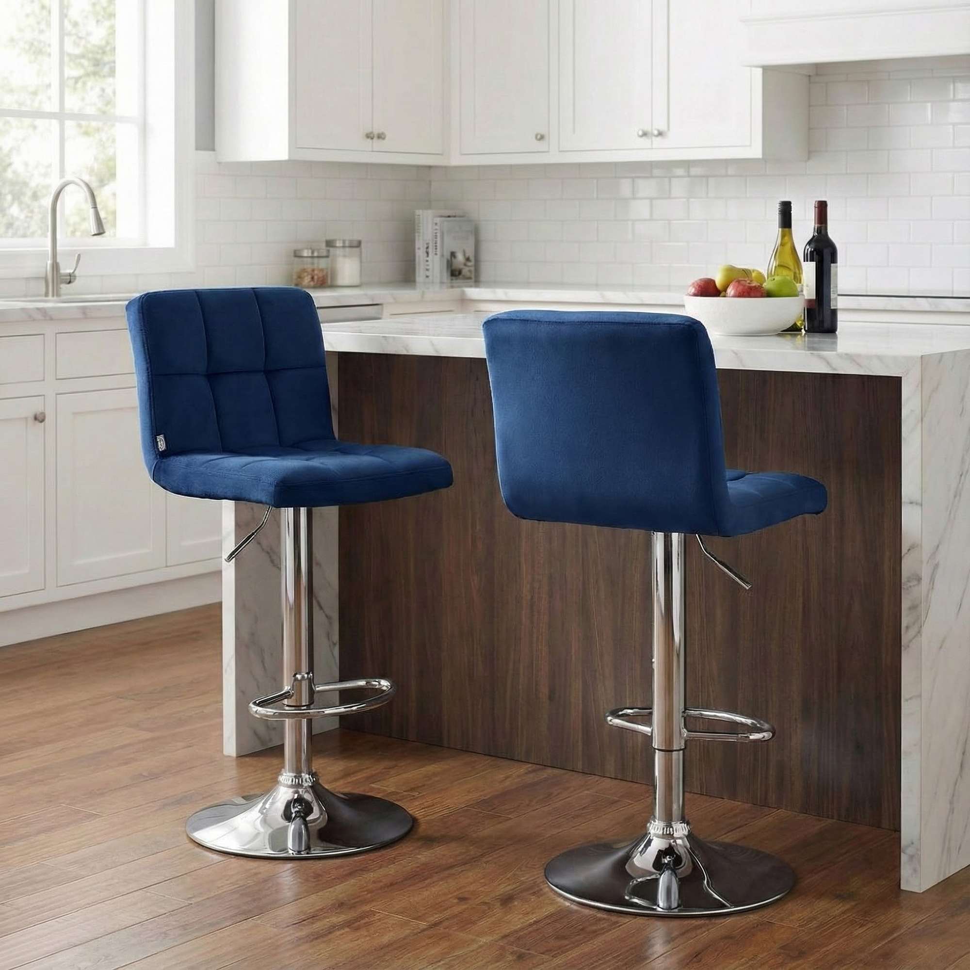 Barhocker Peru Samt chrom, blau