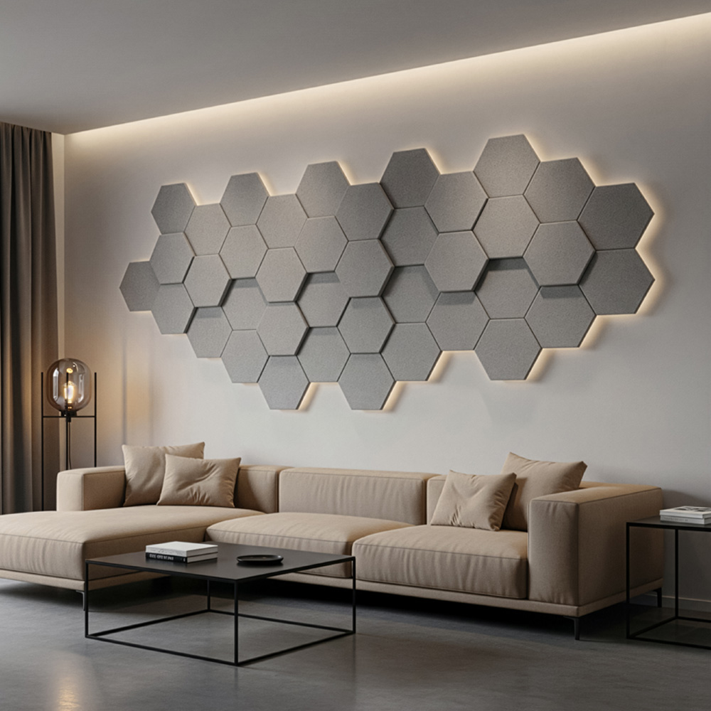 Akustikplatten Hexagon selbstklebend SILENT - 5er Set Hellgrau