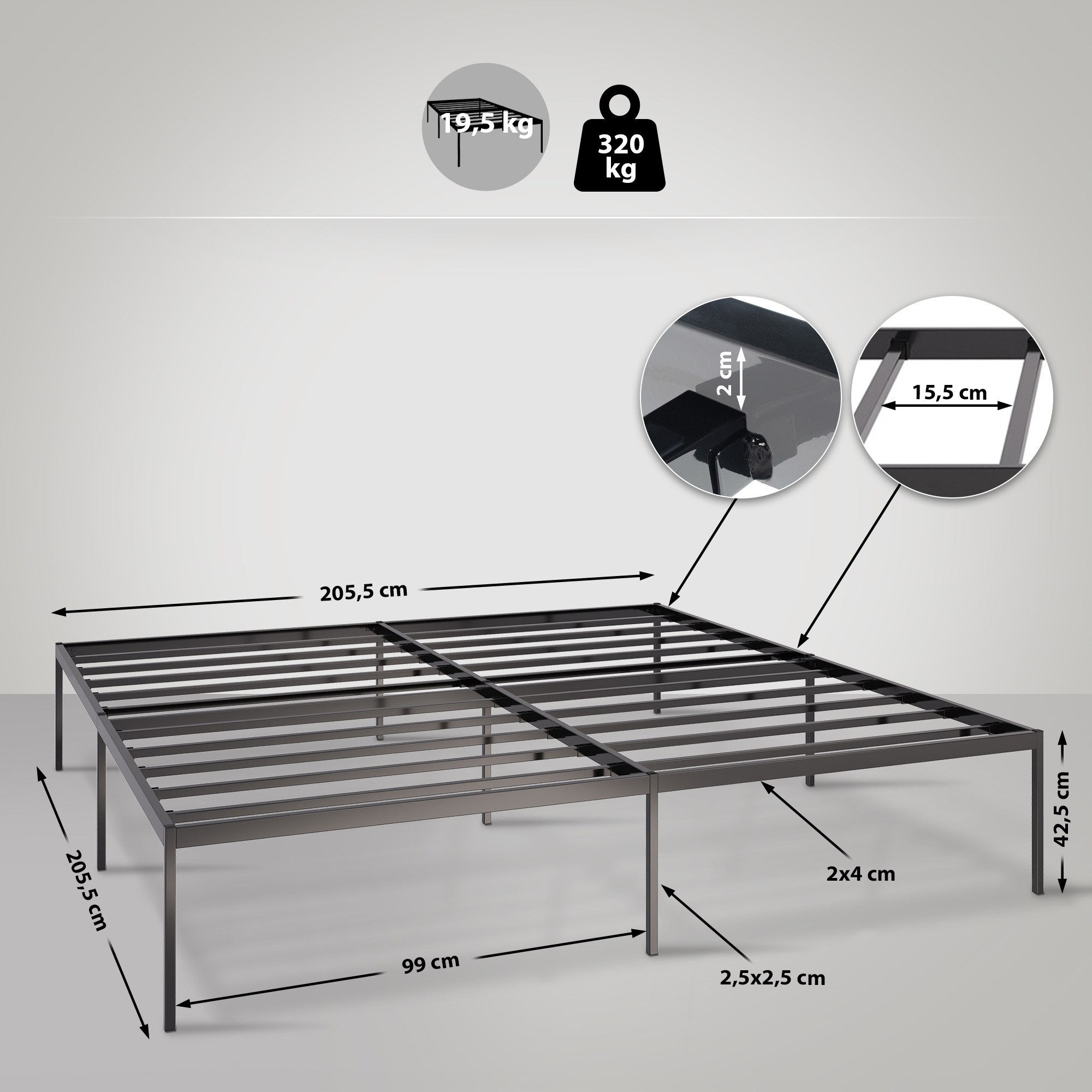 Metallbett Fargo 200x200x42 cm, schwarz