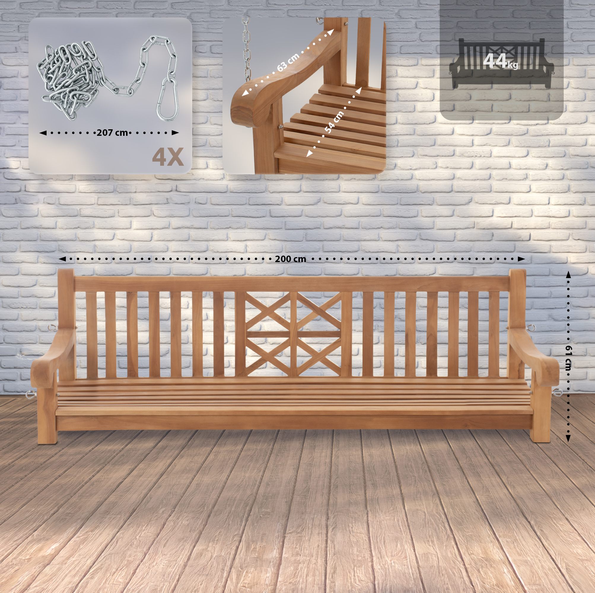 Schaukelbank Farm 200 cm, teak