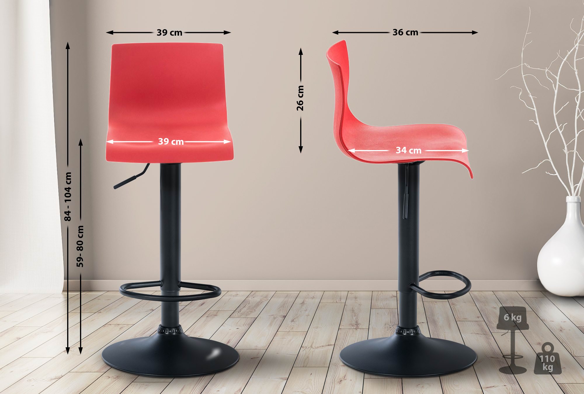 Barhocker Hoover B, rot