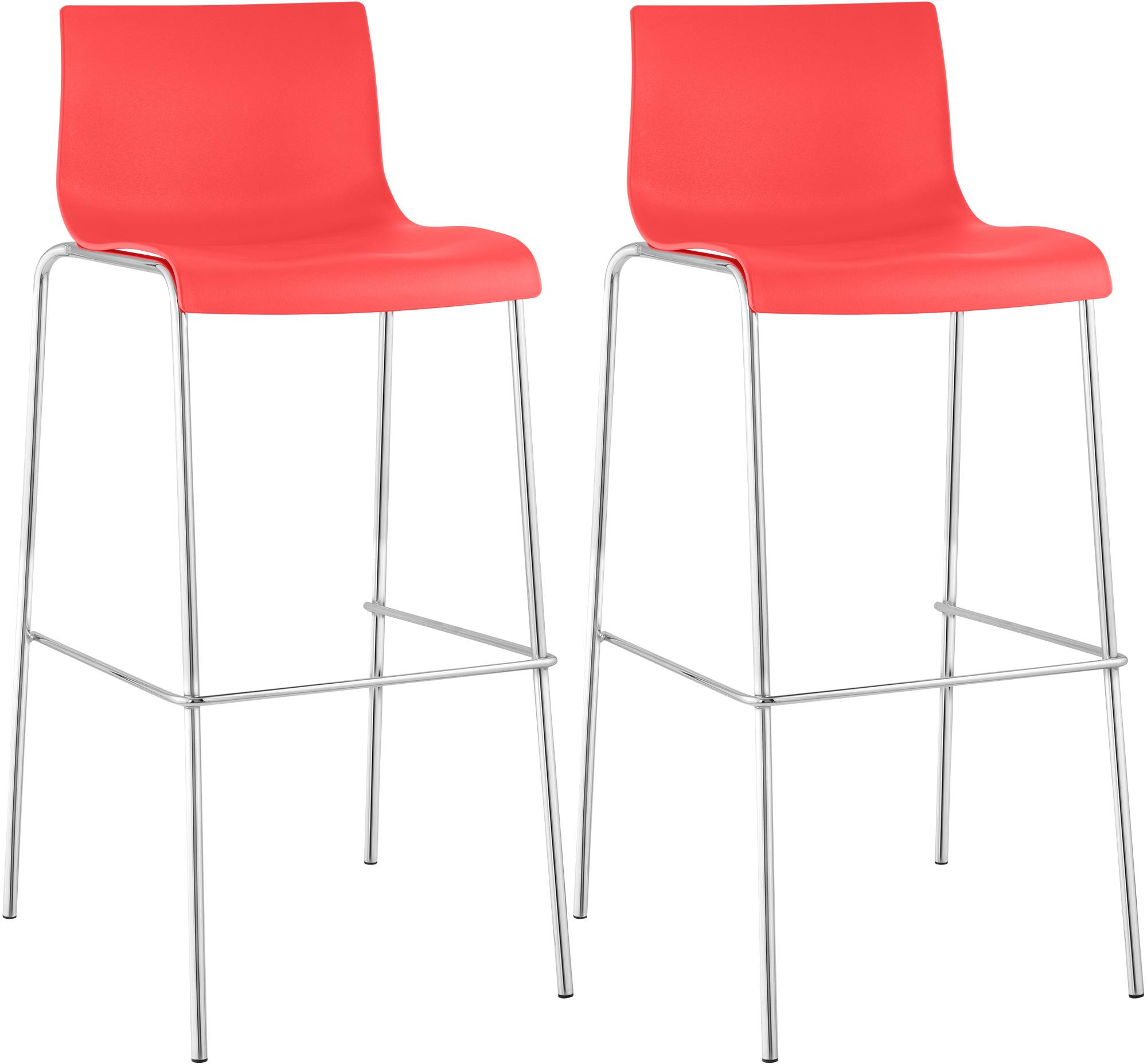 2er Set Barhocker Hoover Kunststoff 4-Fuß Gestell chrom, rot